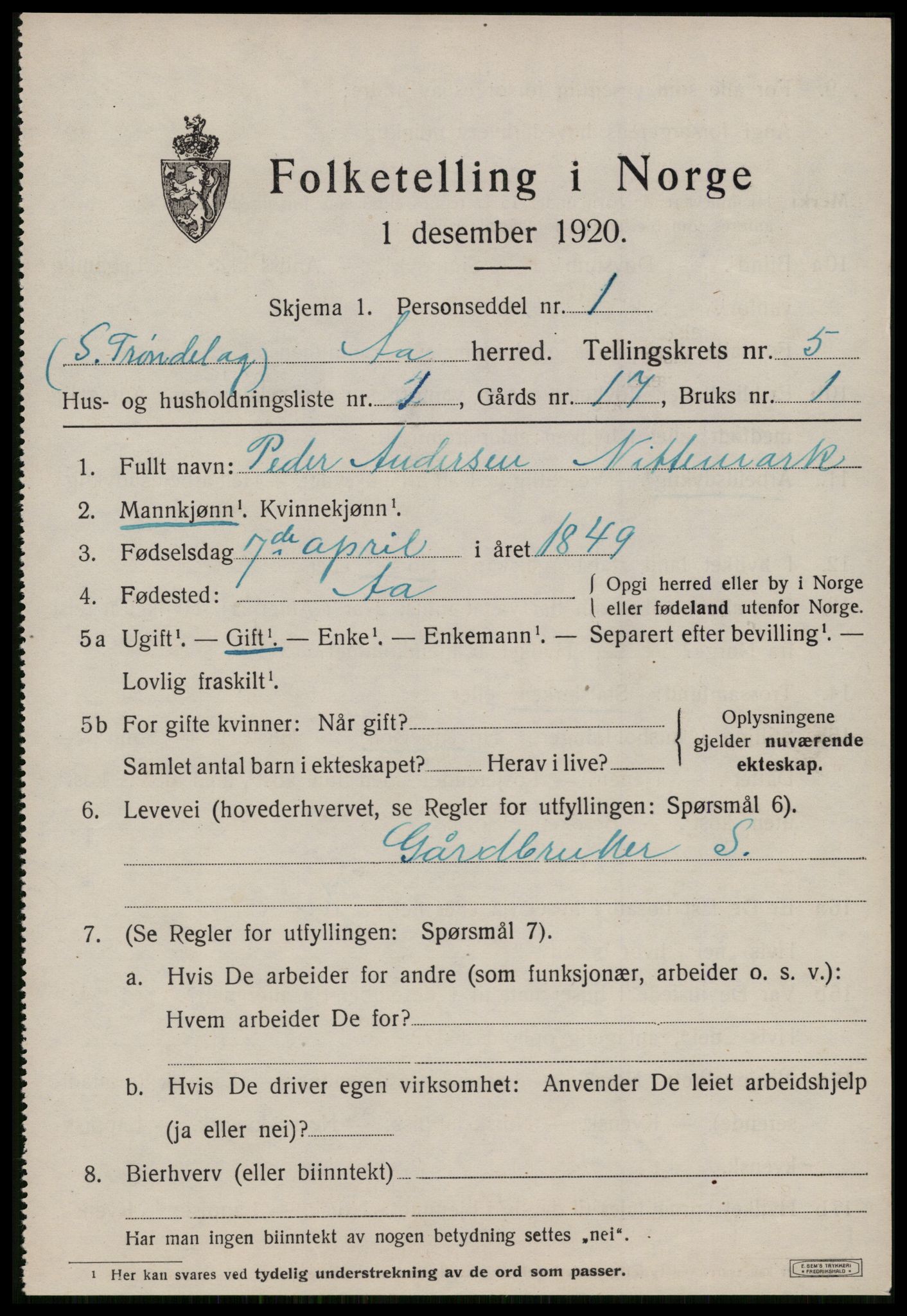 SAT, 1920 census for Å, 1920, p. 2214