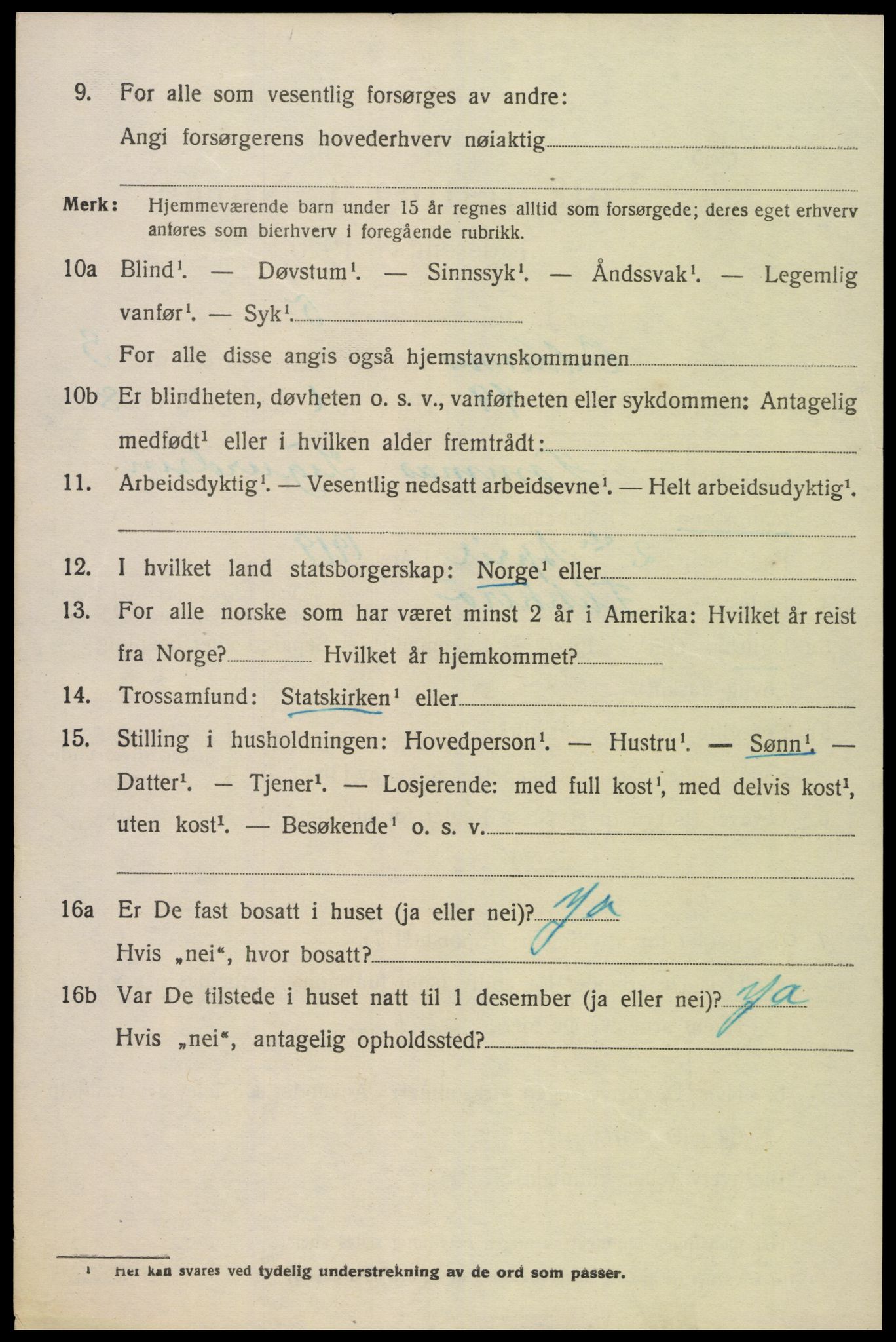 SAK, 1920 census for Oddernes, 1920, p. 3888