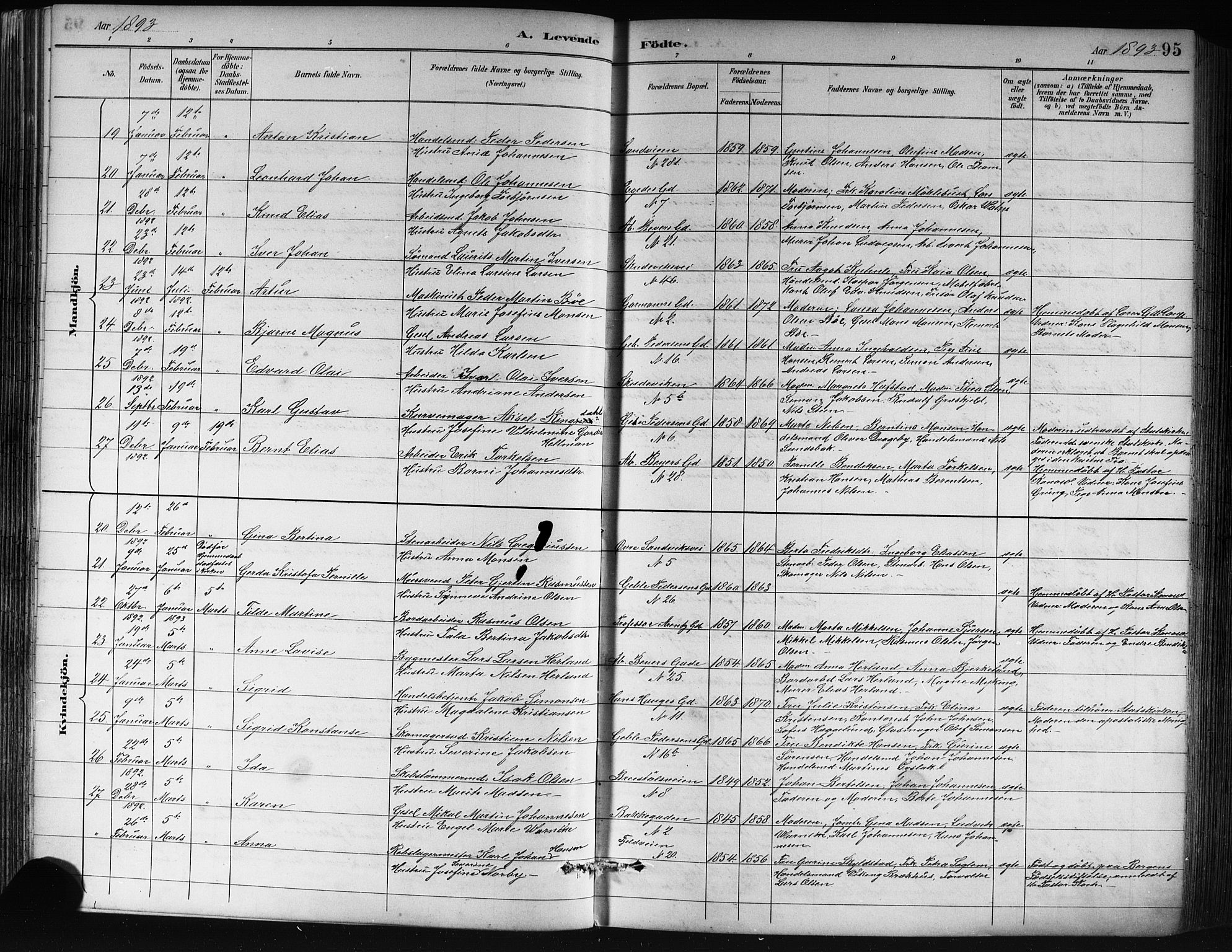 Sandviken Sokneprestembete, AV/SAB-A-77601/H/Hb/L0002: Parish register (copy) no. A 3, 1888-1902, p. 95