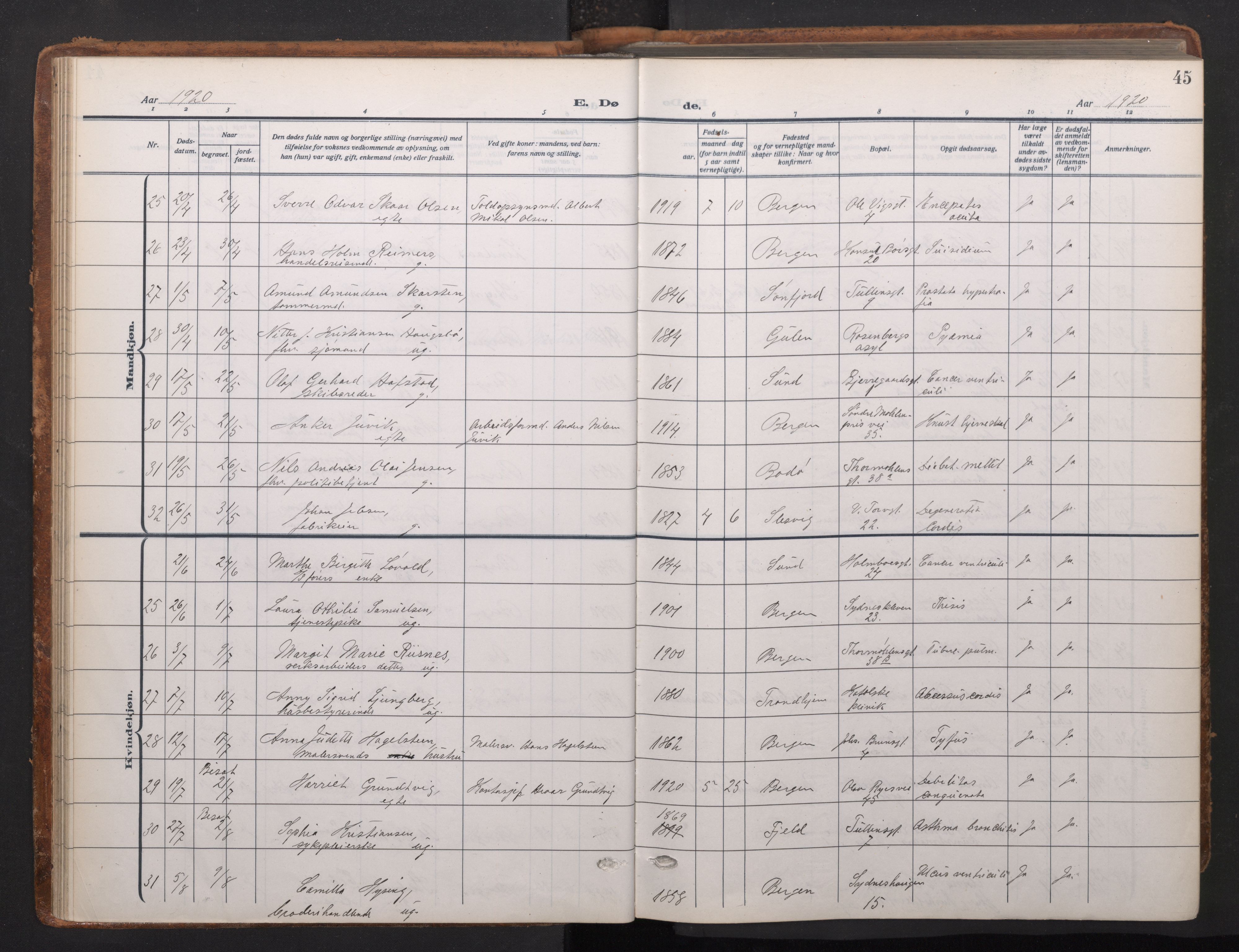 Johanneskirken sokneprestembete, AV/SAB-A-76001/H/Haa/L0020: Parish register (official) no. E 2, 1916-1951, p. 45