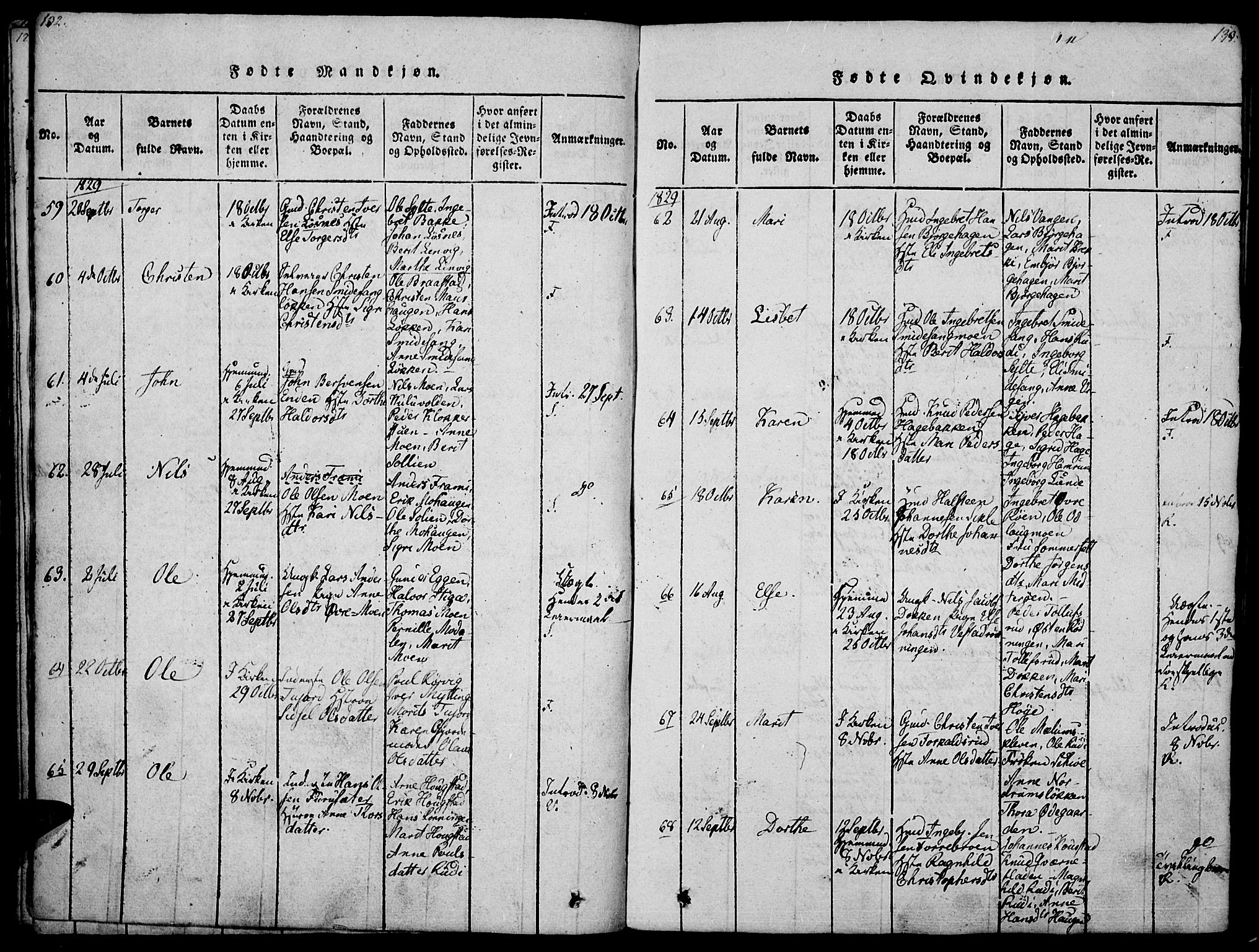 Ringebu prestekontor, SAH/PREST-082/H/Ha/Haa/L0004: Parish register (official) no. 4, 1821-1839, p. 132-133