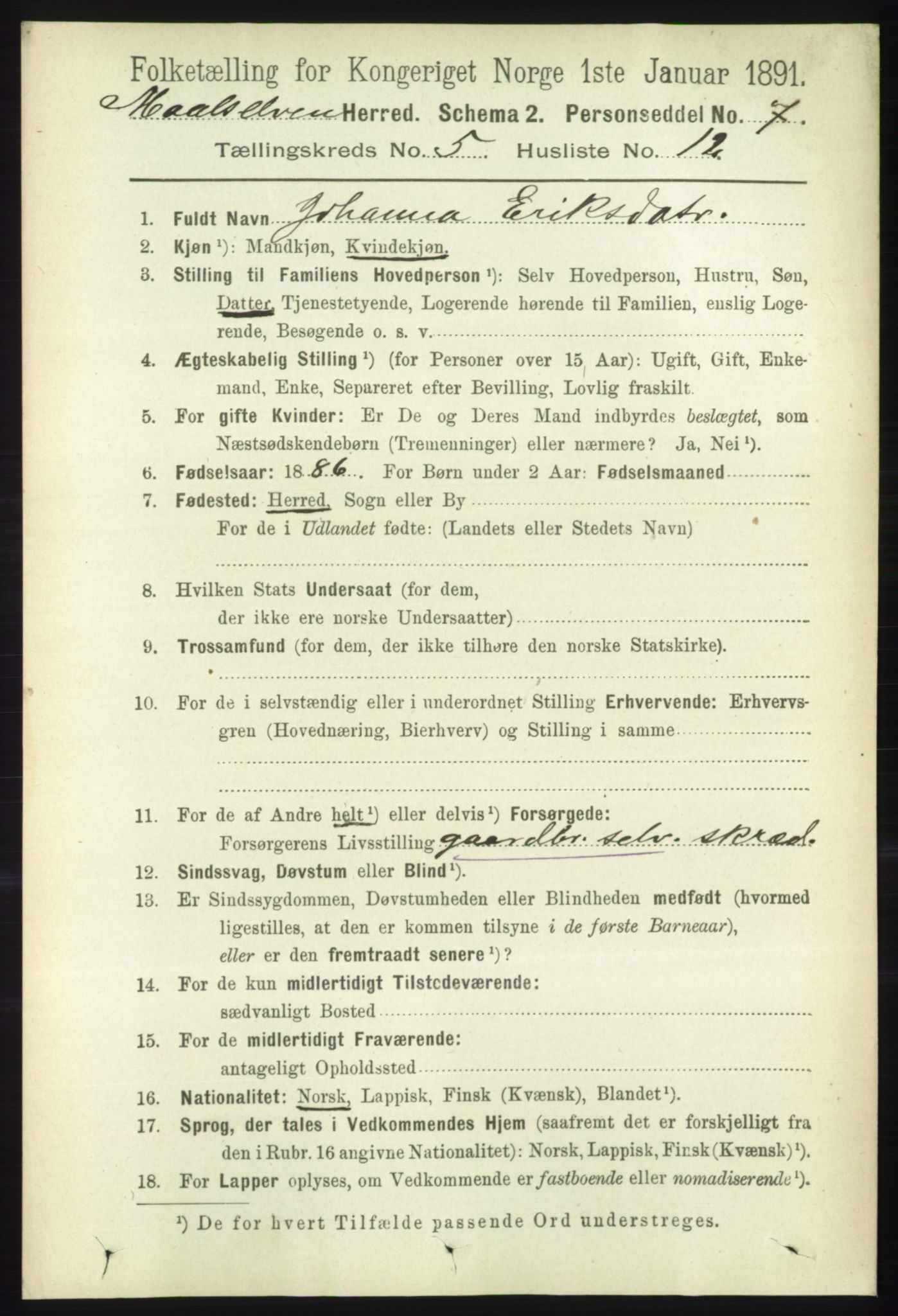 RA, 1891 census for 1924 Målselv, 1891, p. 1710