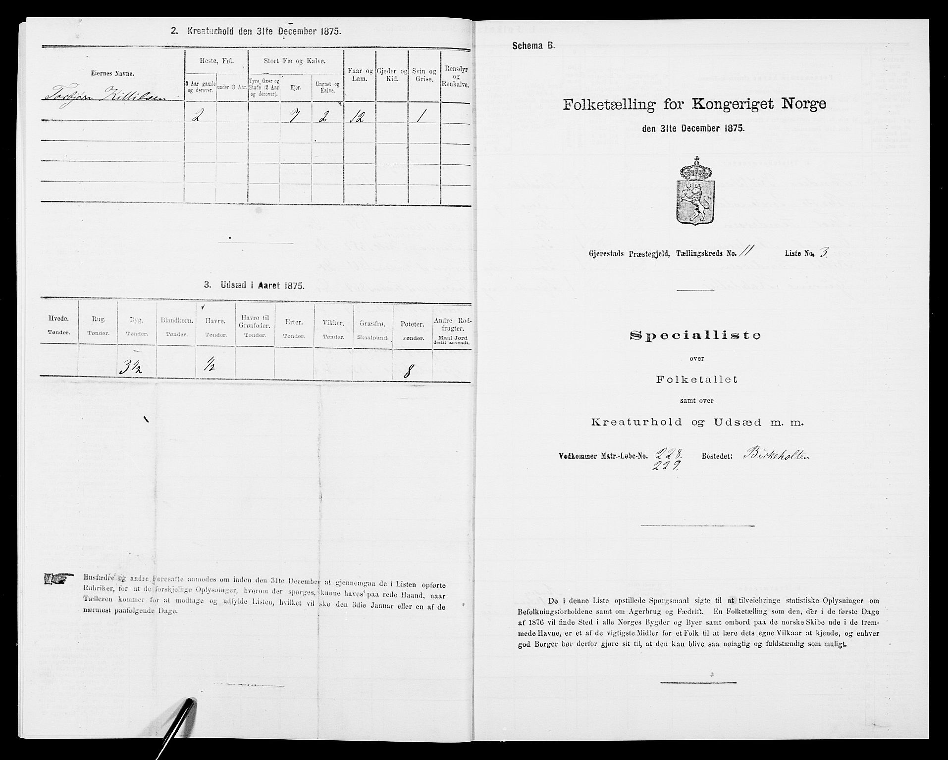 SAK, 1875 census for 0911P Gjerstad, 1875, p. 1132