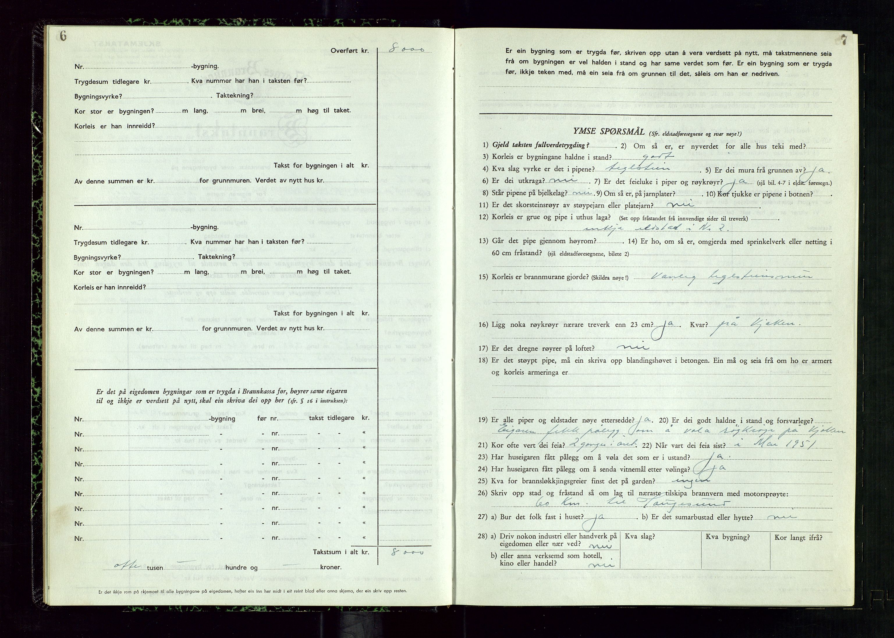 Nedstrand lensmannskontor, SAST/A-100236/Gob/L0003: "Branntakstprotokoll", 1950-1954, p. 6-7