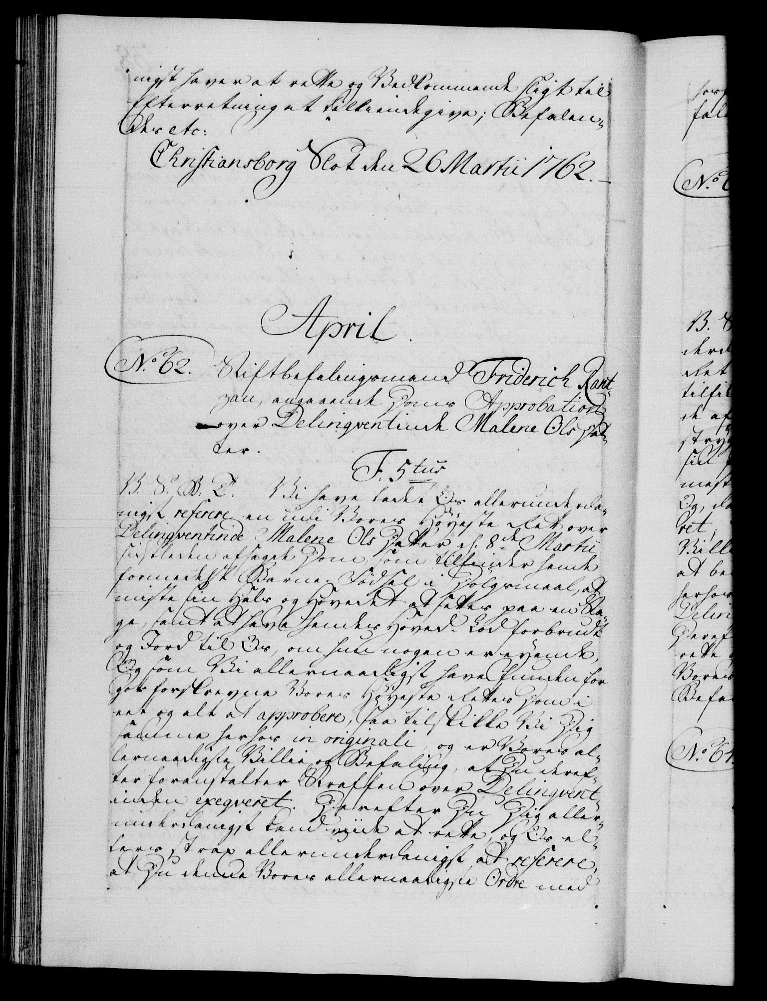 Danske Kanselli 1572-1799, RA/EA-3023/F/Fc/Fca/Fcab/L0037: Norske tegnelser, 1762-1766, p. 38b