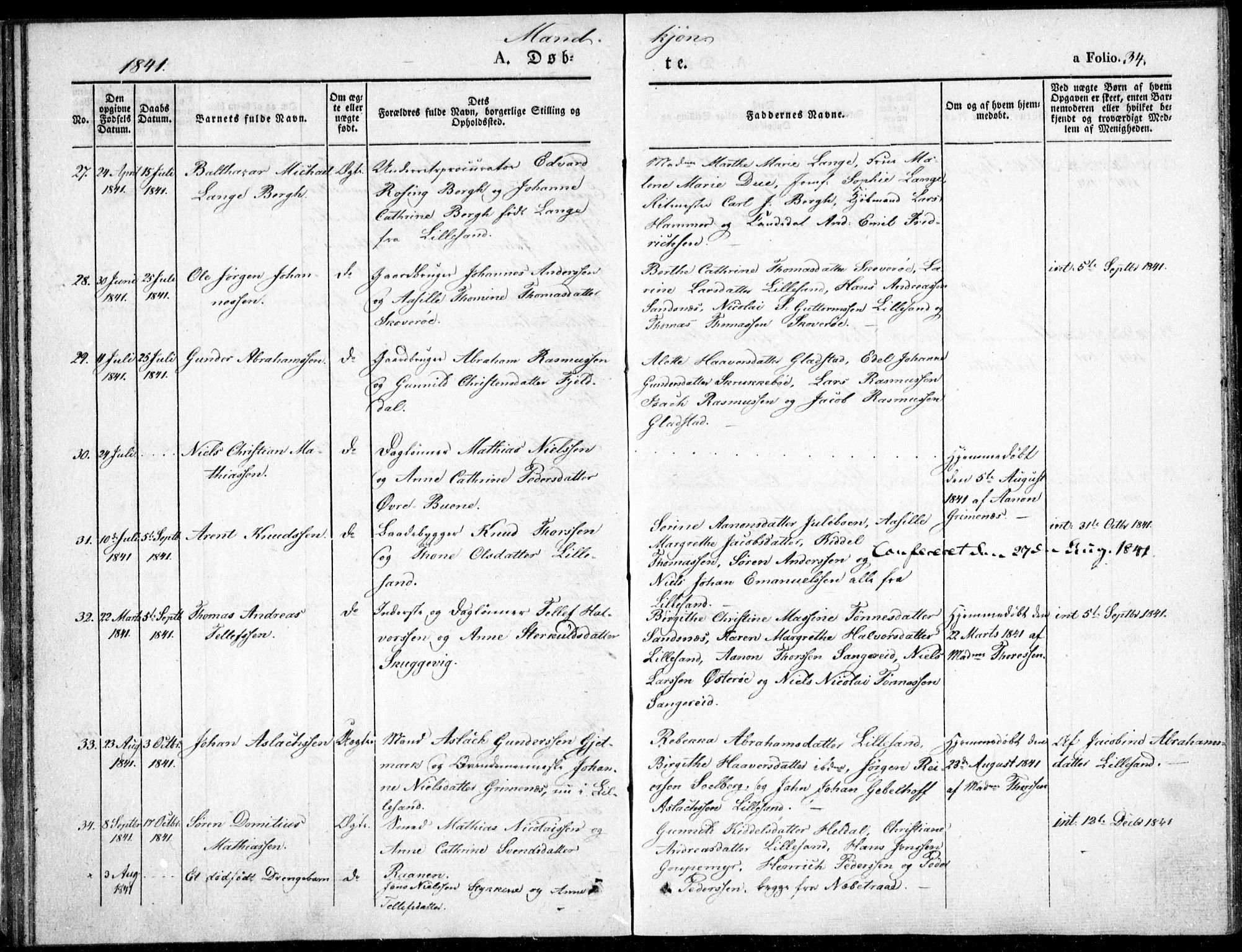 Vestre Moland sokneprestkontor, AV/SAK-1111-0046/F/Fb/Fbb/L0002: Parish register (copy) no. B 2, 1836-1851, p. 34