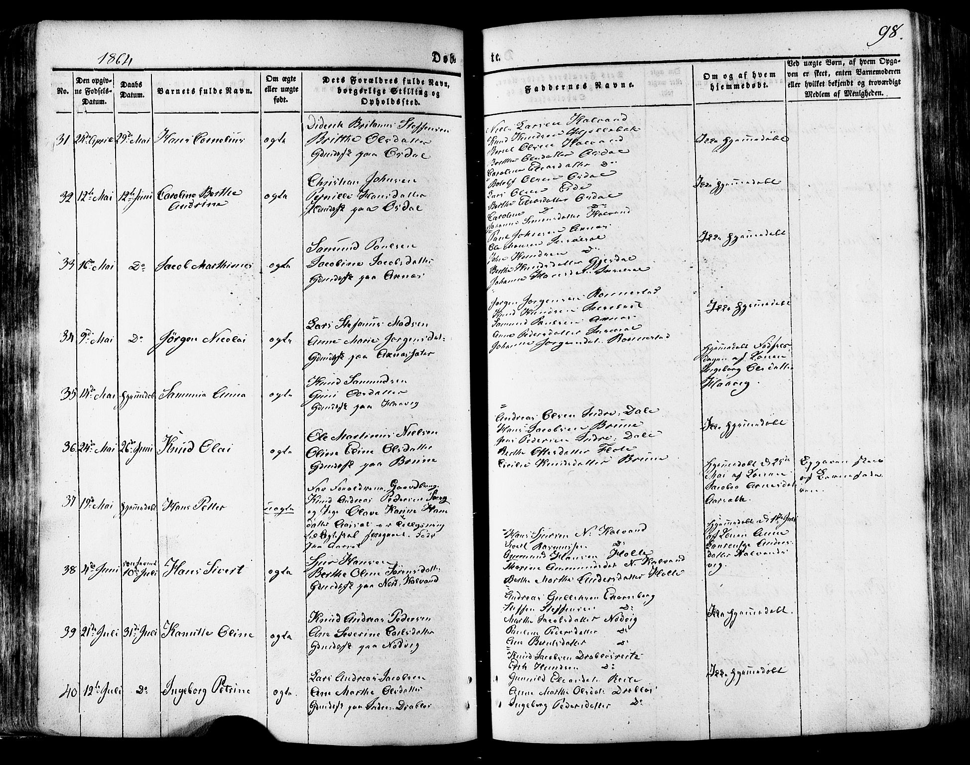 Ministerialprotokoller, klokkerbøker og fødselsregistre - Møre og Romsdal, AV/SAT-A-1454/511/L0140: Parish register (official) no. 511A07, 1851-1878, p. 98