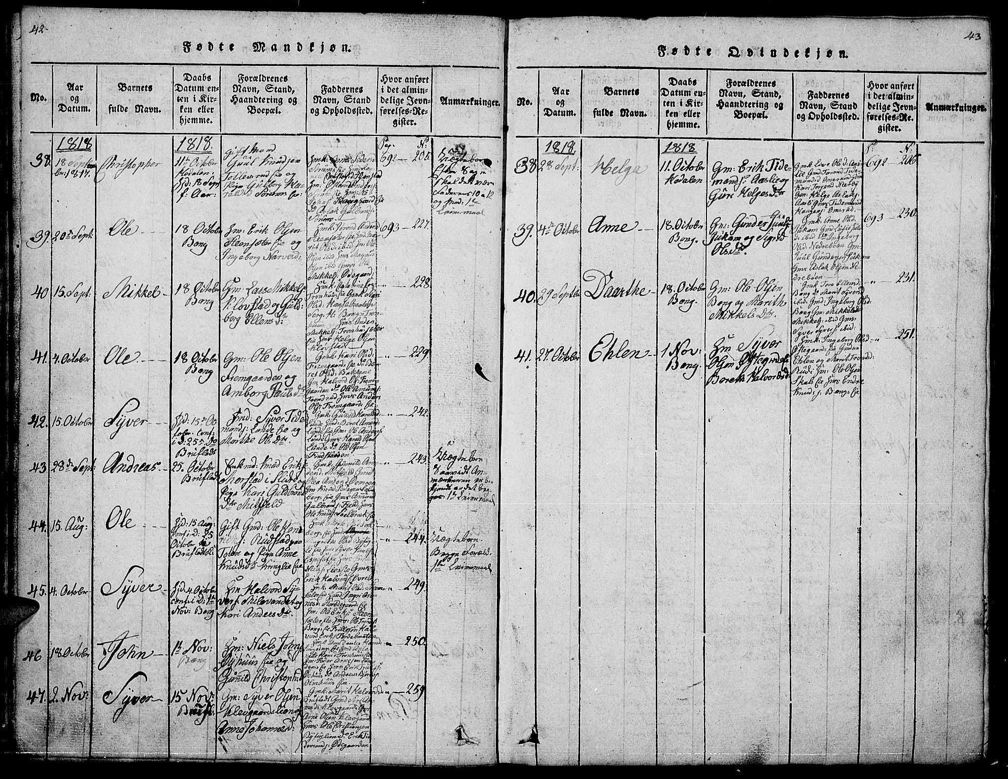 Sør-Aurdal prestekontor, SAH/PREST-128/H/Ha/Hab/L0001: Parish register (copy) no. 1, 1815-1826, p. 42-43