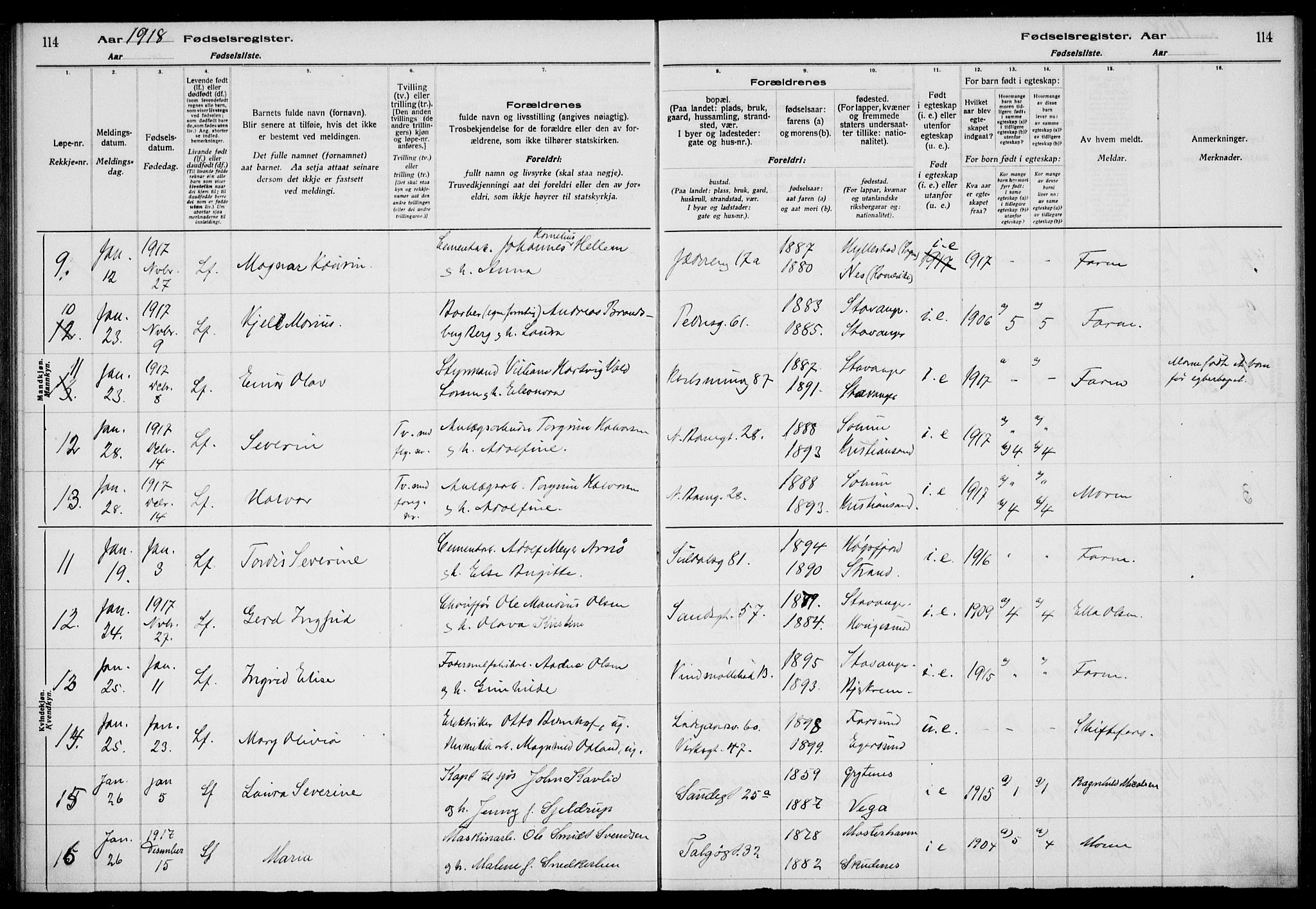 St. Johannes sokneprestkontor, AV/SAST-A-101814/002/A/L0001: Birth register no. 1, 1916-1919, p. 114