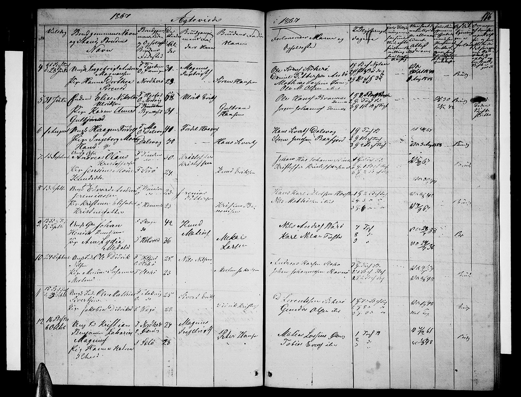 Ministerialprotokoller, klokkerbøker og fødselsregistre - Nordland, AV/SAT-A-1459/834/L0512: Parish register (copy) no. 834C03, 1862-1877, p. 186