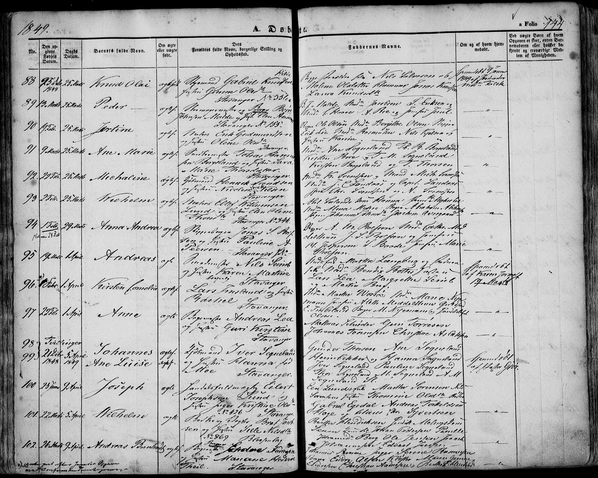 Domkirken sokneprestkontor, SAST/A-101812/001/30/30BA/L0016: Parish register (official) no. A 15, 1844-1854, p. 144