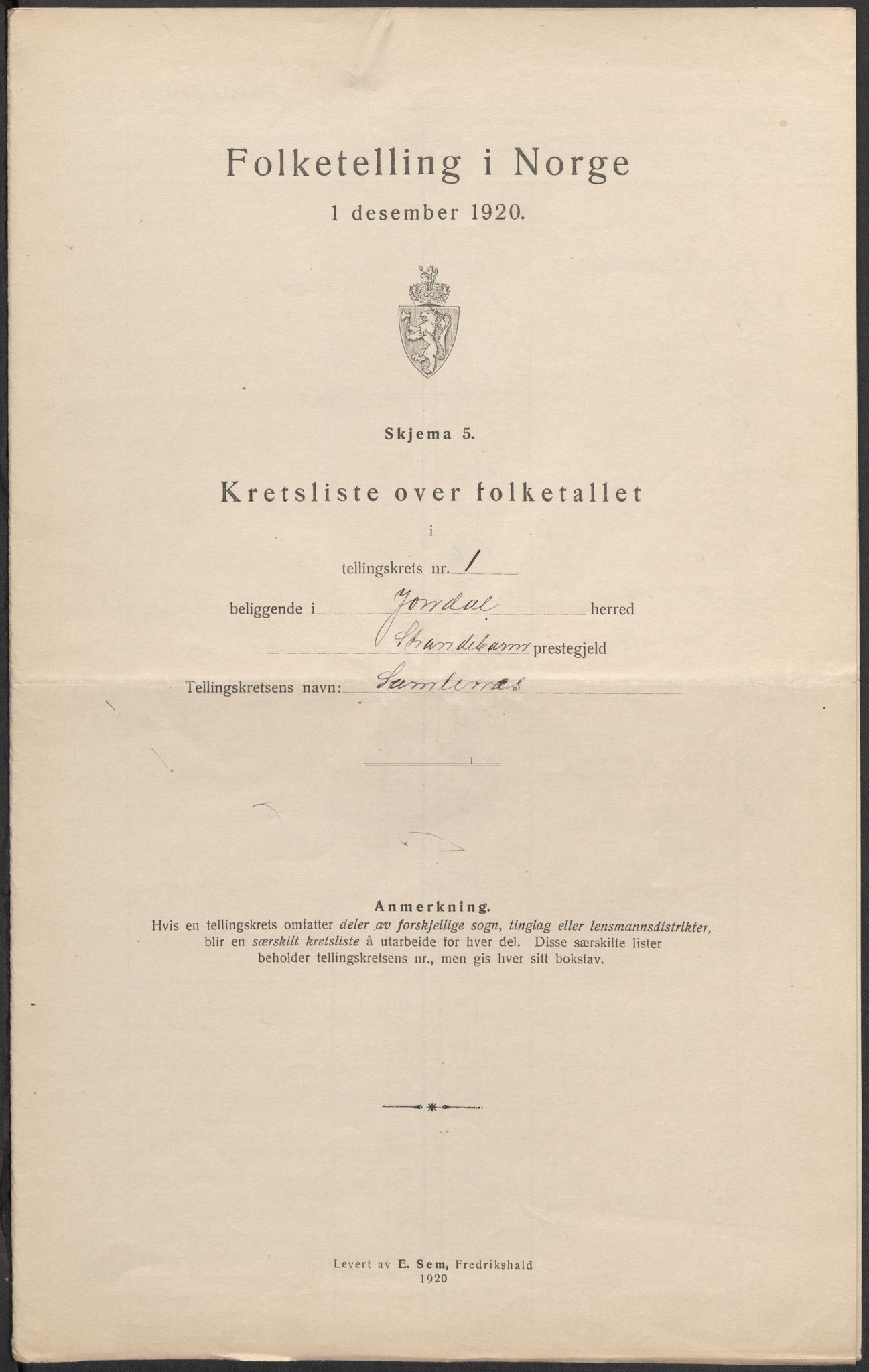 SAB, 1920 census for Jondal, 1920, p. 5