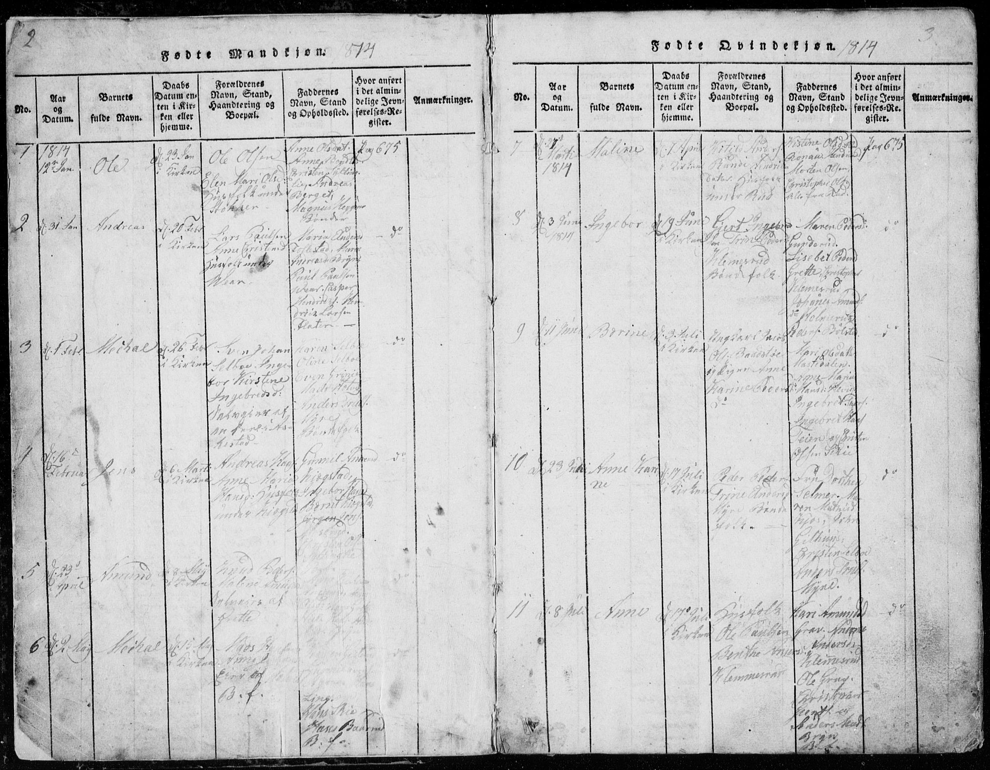 Røyken kirkebøker, AV/SAKO-A-241/G/Ga/L0003: Parish register (copy) no. 3, 1814-1856, p. 2-3