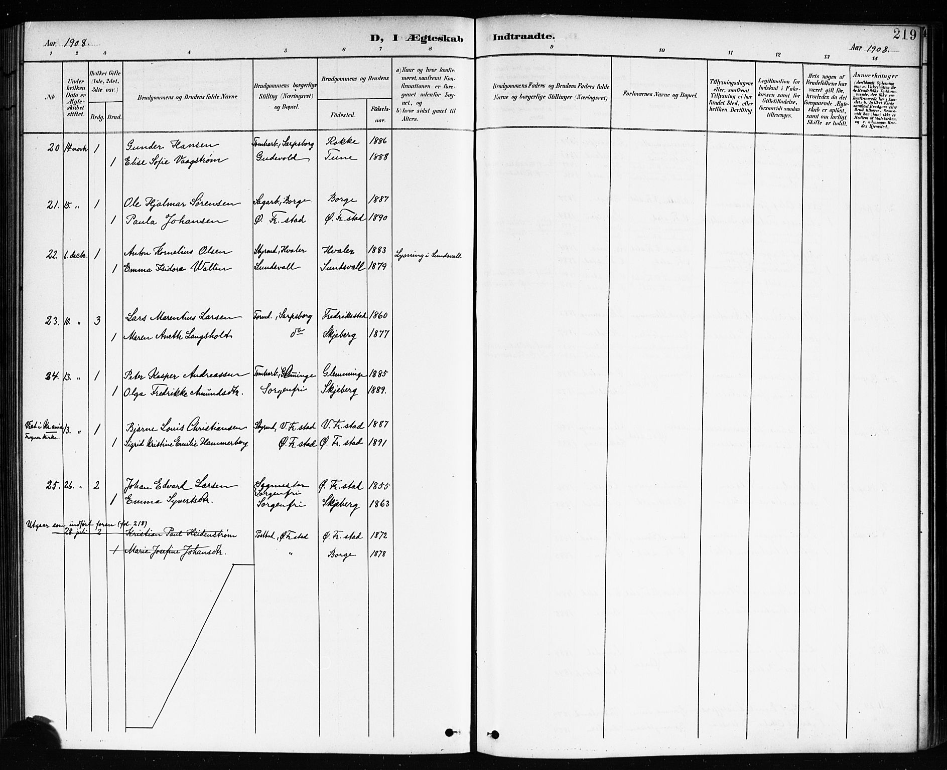 Østre Fredrikstad prestekontor Kirkebøker, AV/SAO-A-10907/G/Ga/L0002: Parish register (copy) no. 2, 1900-1919, p. 219