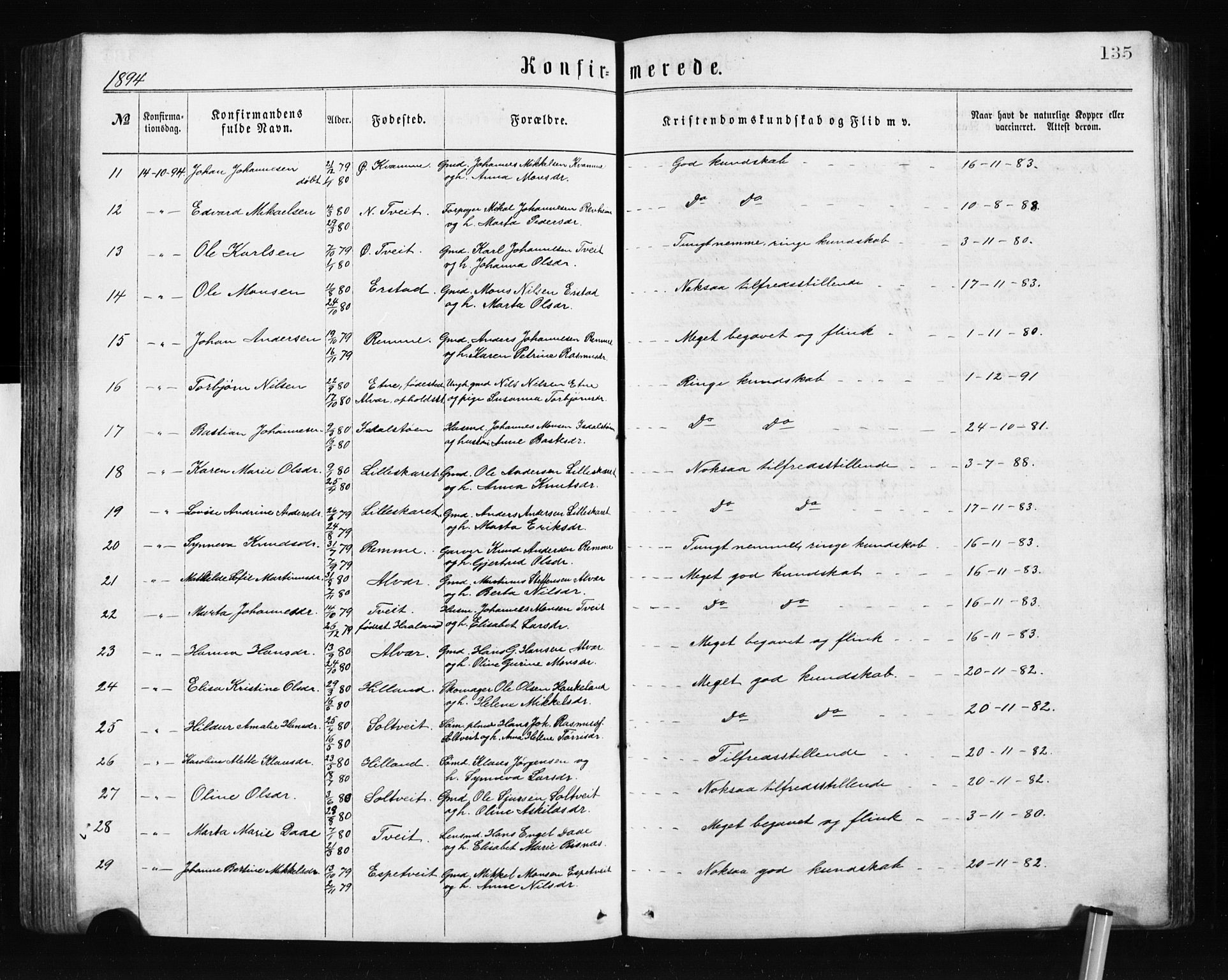 Alversund Sokneprestembete, SAB/A-73901/H/Ha/Hab: Parish register (copy) no. A 2, 1864-1905, p. 135
