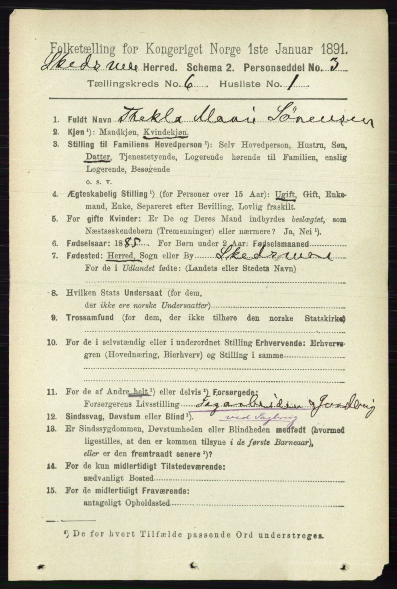 RA, 1891 census for 0231 Skedsmo, 1891, p. 2733