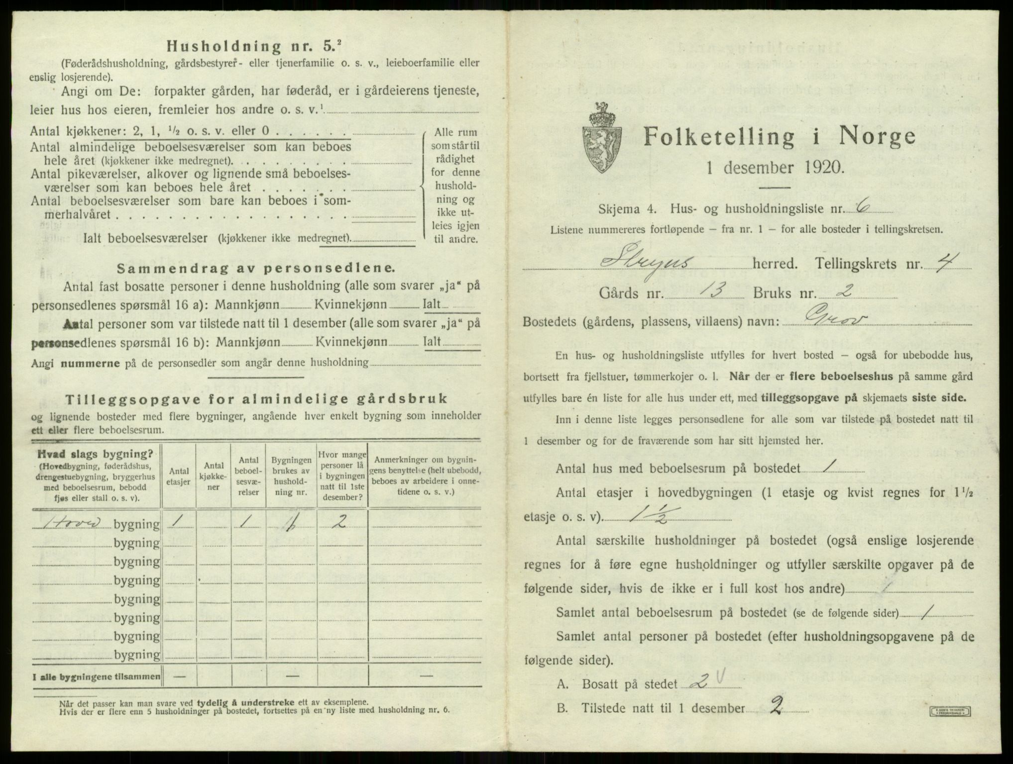 SAB, 1920 census for Stryn, 1920, p. 174