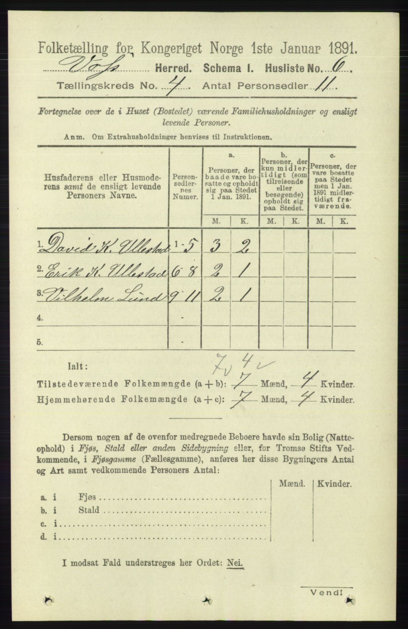 RA, 1891 census for 1235 Voss, 1891, p. 1433