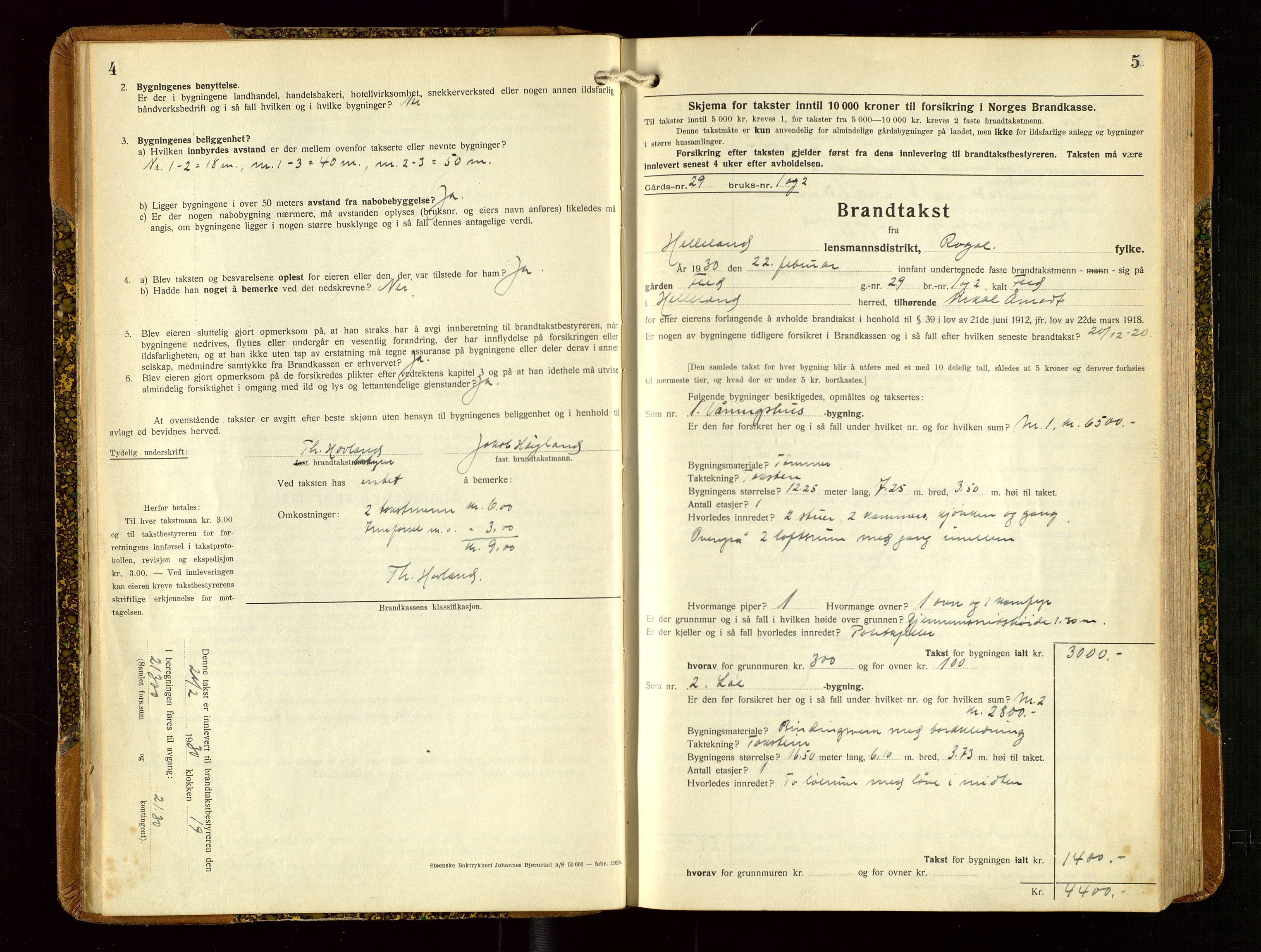 Helleland lensmannskontor, AV/SAST-A-100209/Gob/L0003: "Brandtakstprotokoll", 1930-1939, p. 4-5
