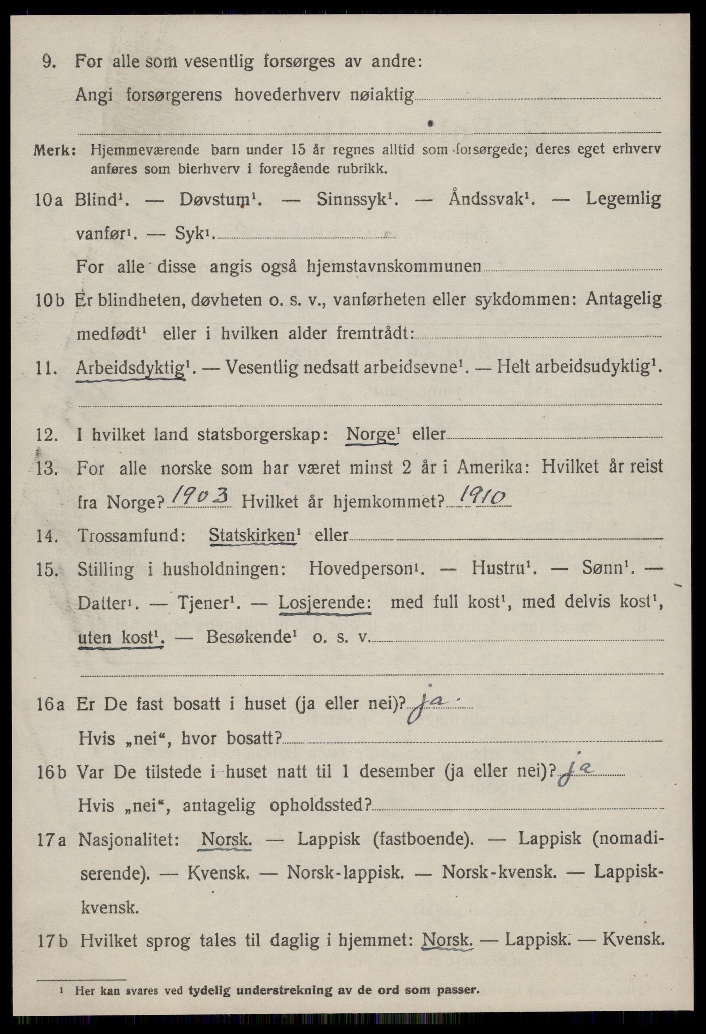 SAT, 1920 census for Agdenes, 1920, p. 2476