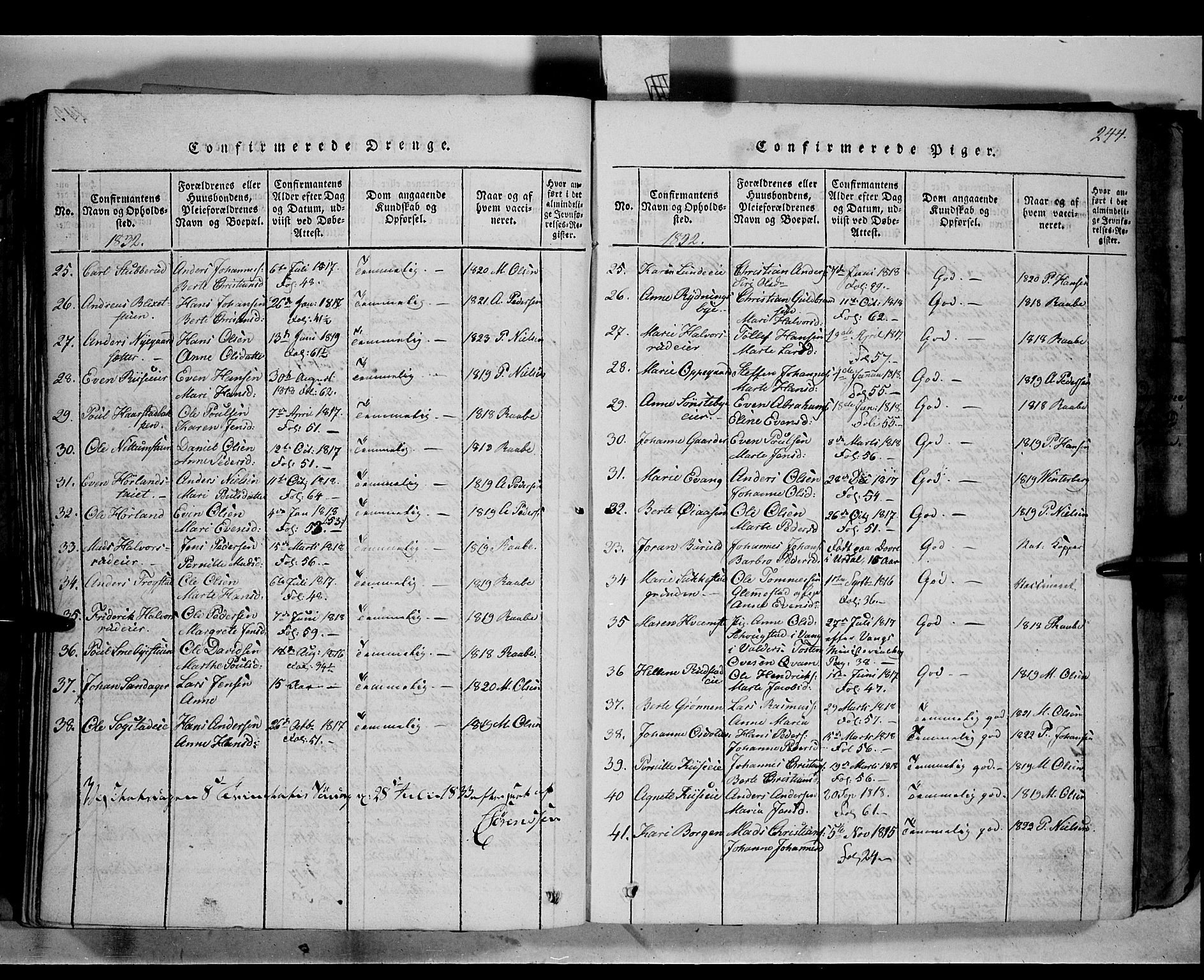 Østre Toten prestekontor, SAH/PREST-104/H/Ha/Haa/L0001: Parish register (official) no. 1, 1828-1839, p. 244