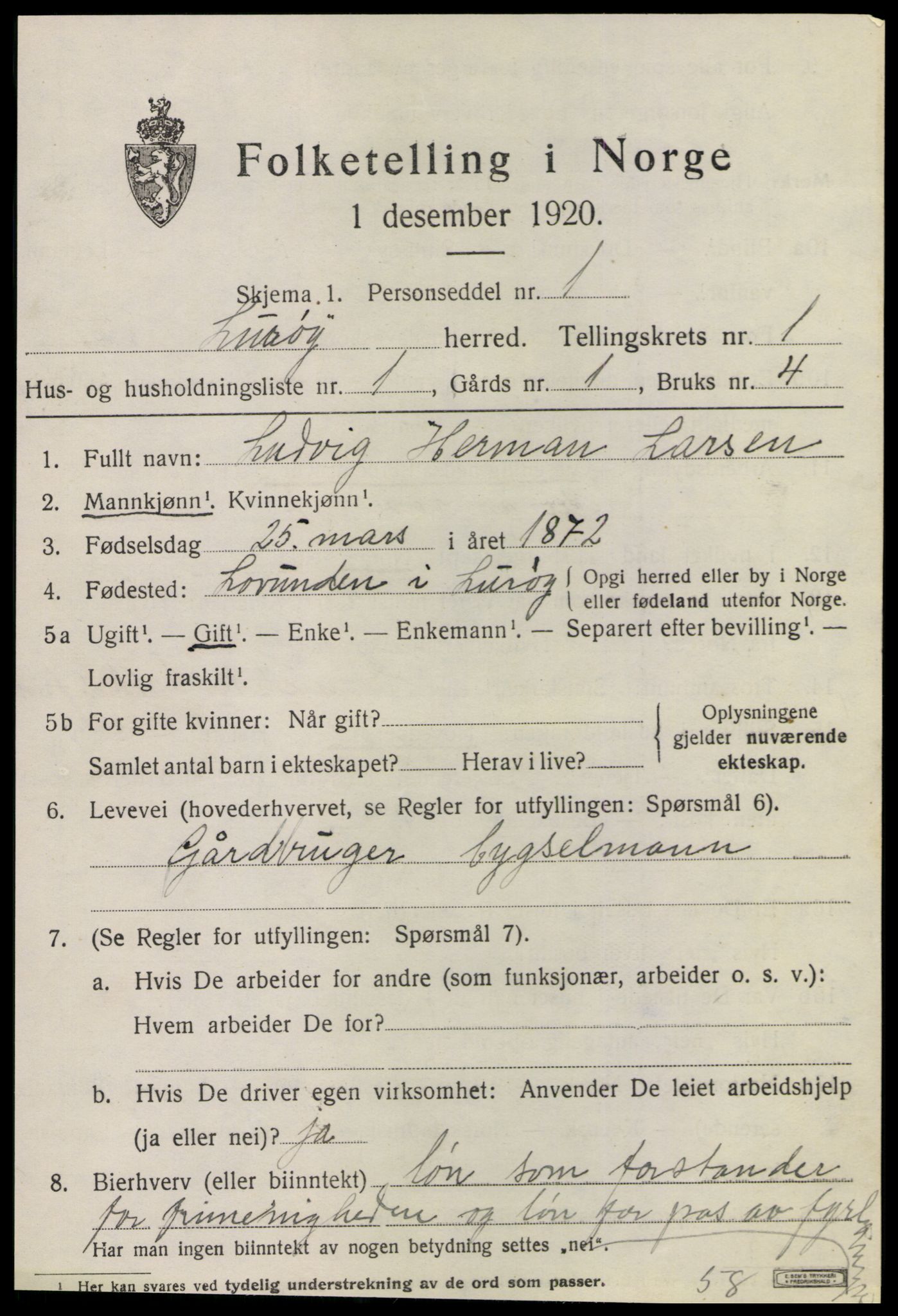 SAT, 1920 census for Lurøy, 1920, p. 961