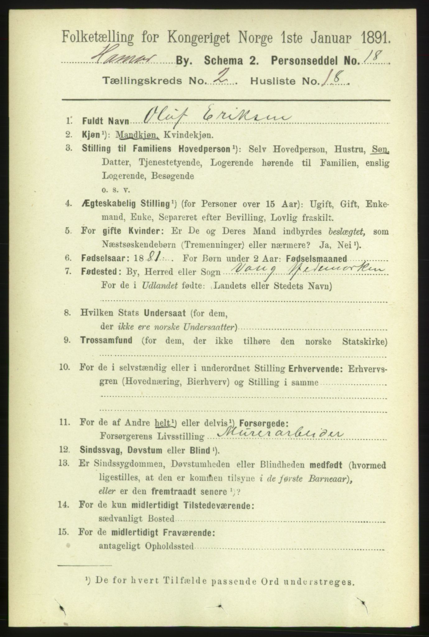 RA, 1891 census for 0401 Hamar, 1891, p. 1246