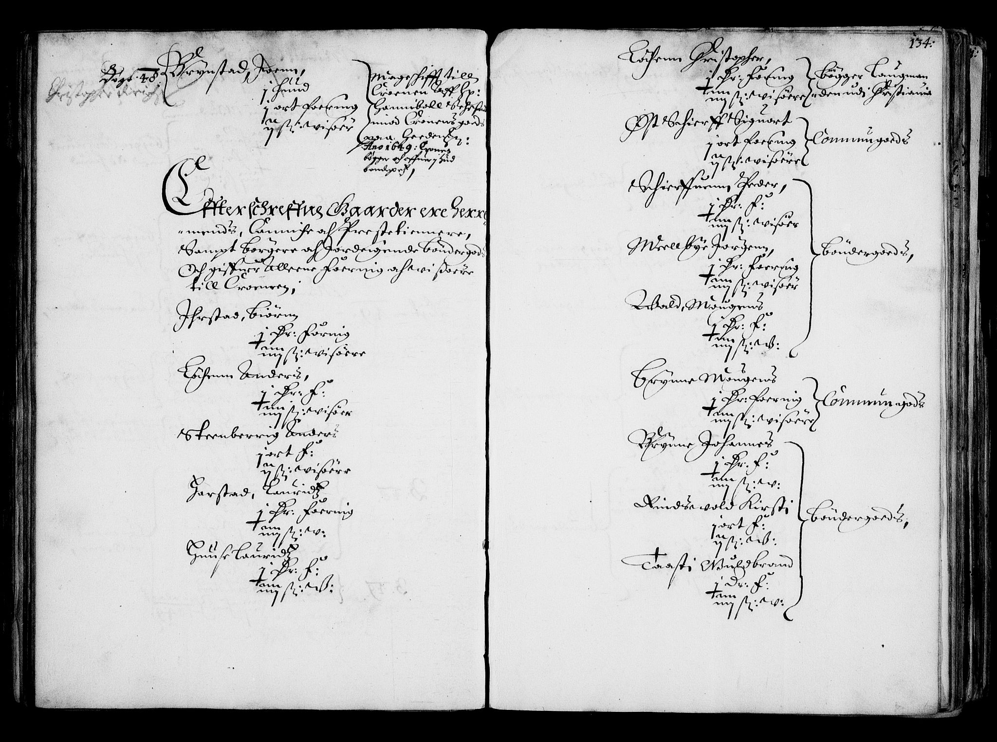 Rentekammeret inntil 1814, Realistisk ordnet avdeling, RA/EA-4070/N/Na/L0001: [XI f]: Akershus stifts jordebok, 1652, p. 133b-134a