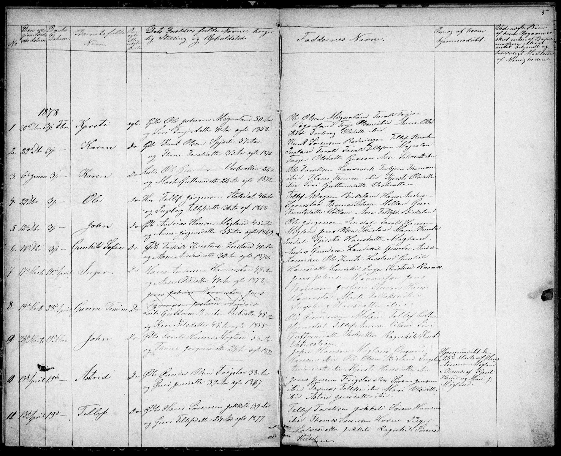 Evje sokneprestkontor, SAK/1111-0008/F/Fb/Fbc/L0003: Parish register (copy) no. B 3, 1876-1889, p. 5