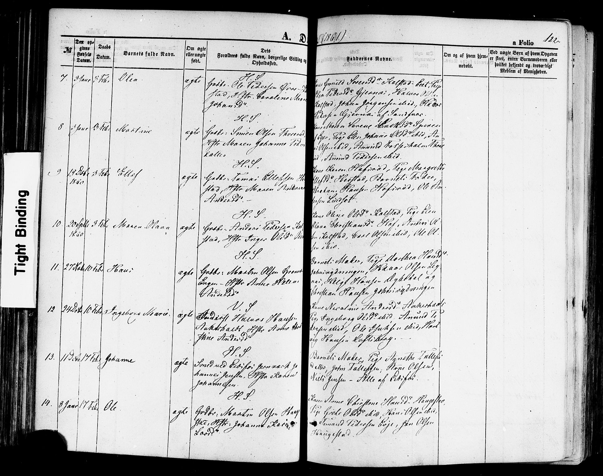 Hof kirkebøker, AV/SAKO-A-64/F/Fa/L0006: Parish register (official) no. I 6, 1851-1877, p. 122