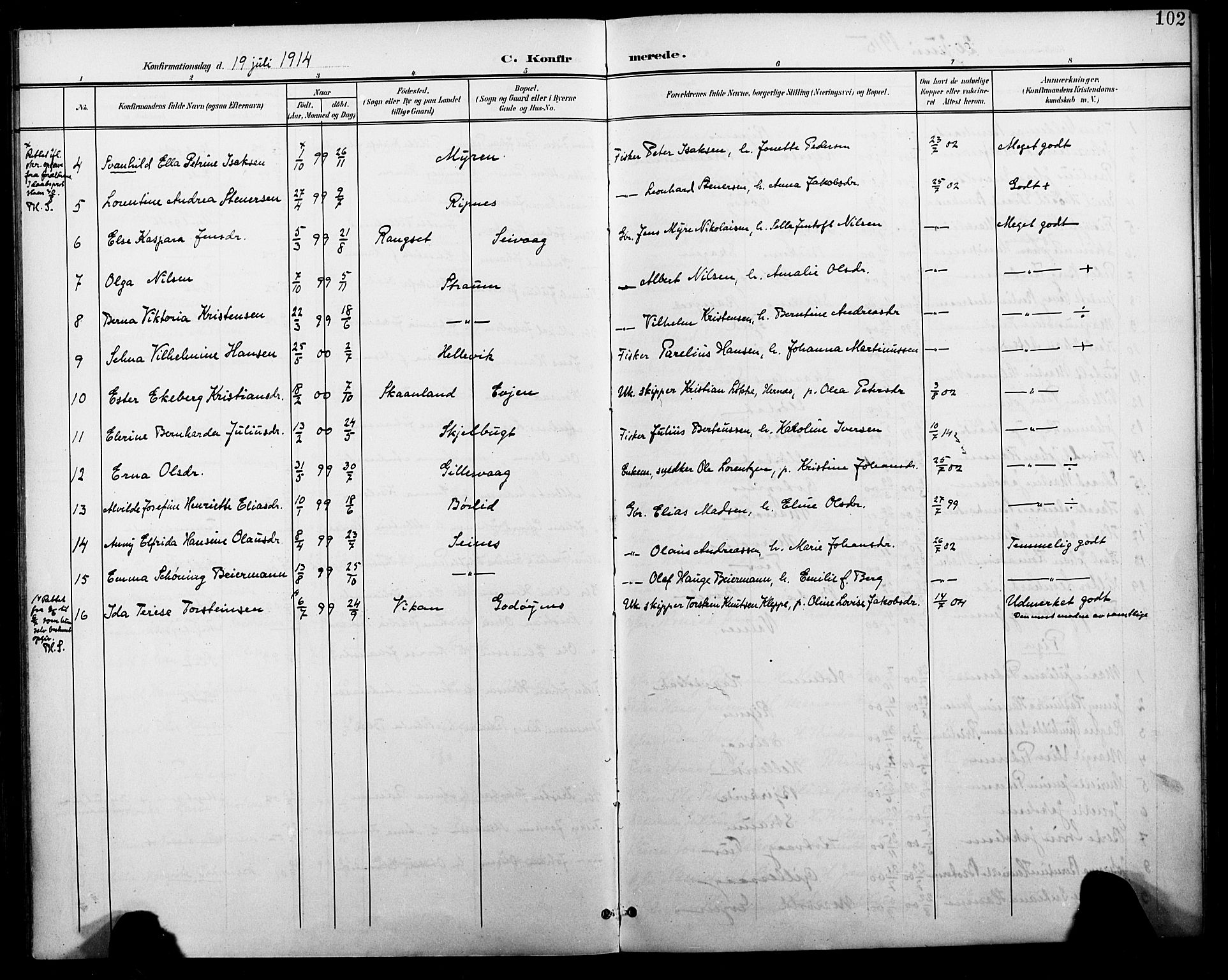 Ministerialprotokoller, klokkerbøker og fødselsregistre - Nordland, AV/SAT-A-1459/804/L0088: Parish register (copy) no. 804C01, 1901-1917, p. 102