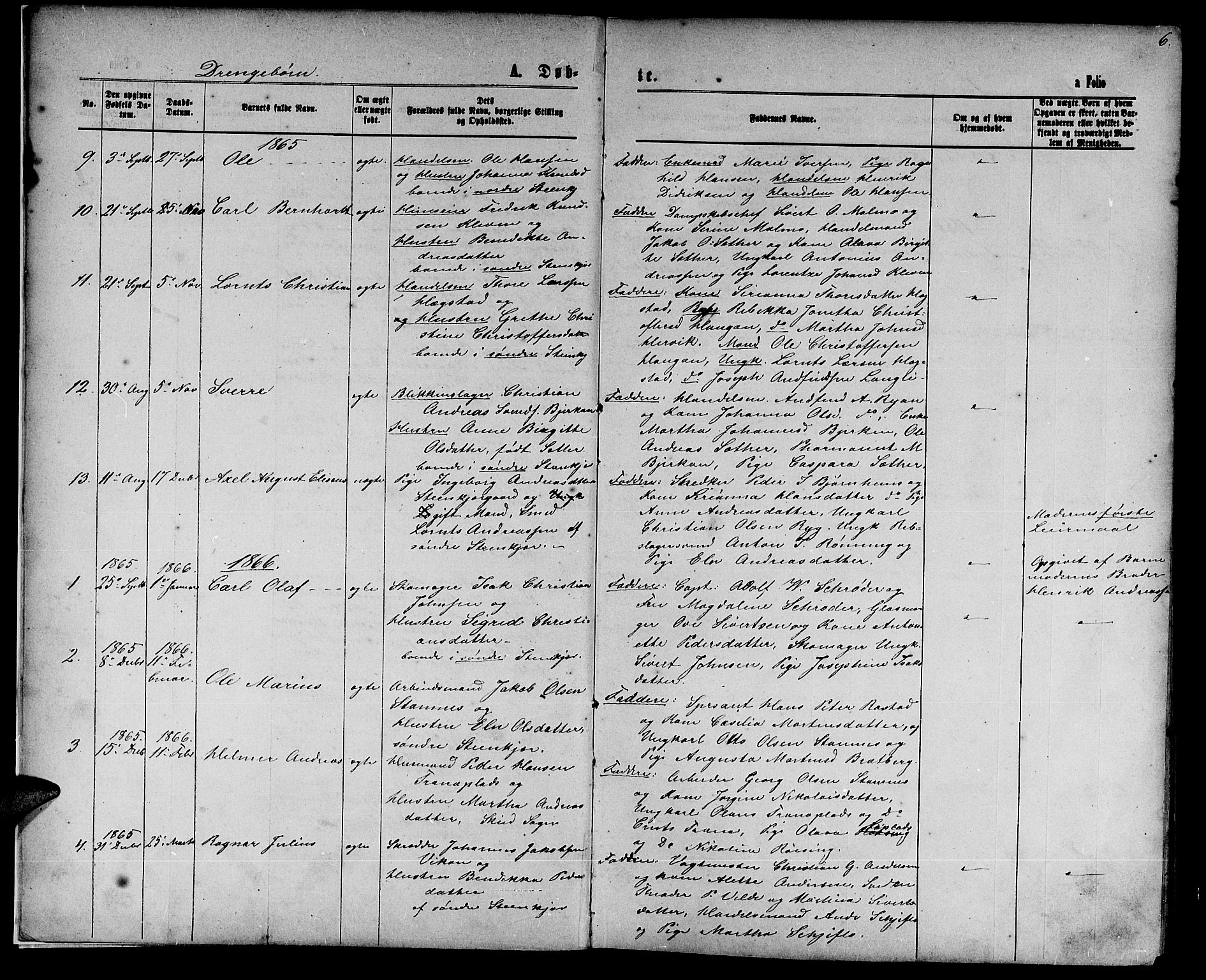 Ministerialprotokoller, klokkerbøker og fødselsregistre - Nord-Trøndelag, SAT/A-1458/739/L0373: Parish register (copy) no. 739C01, 1865-1882, p. 6