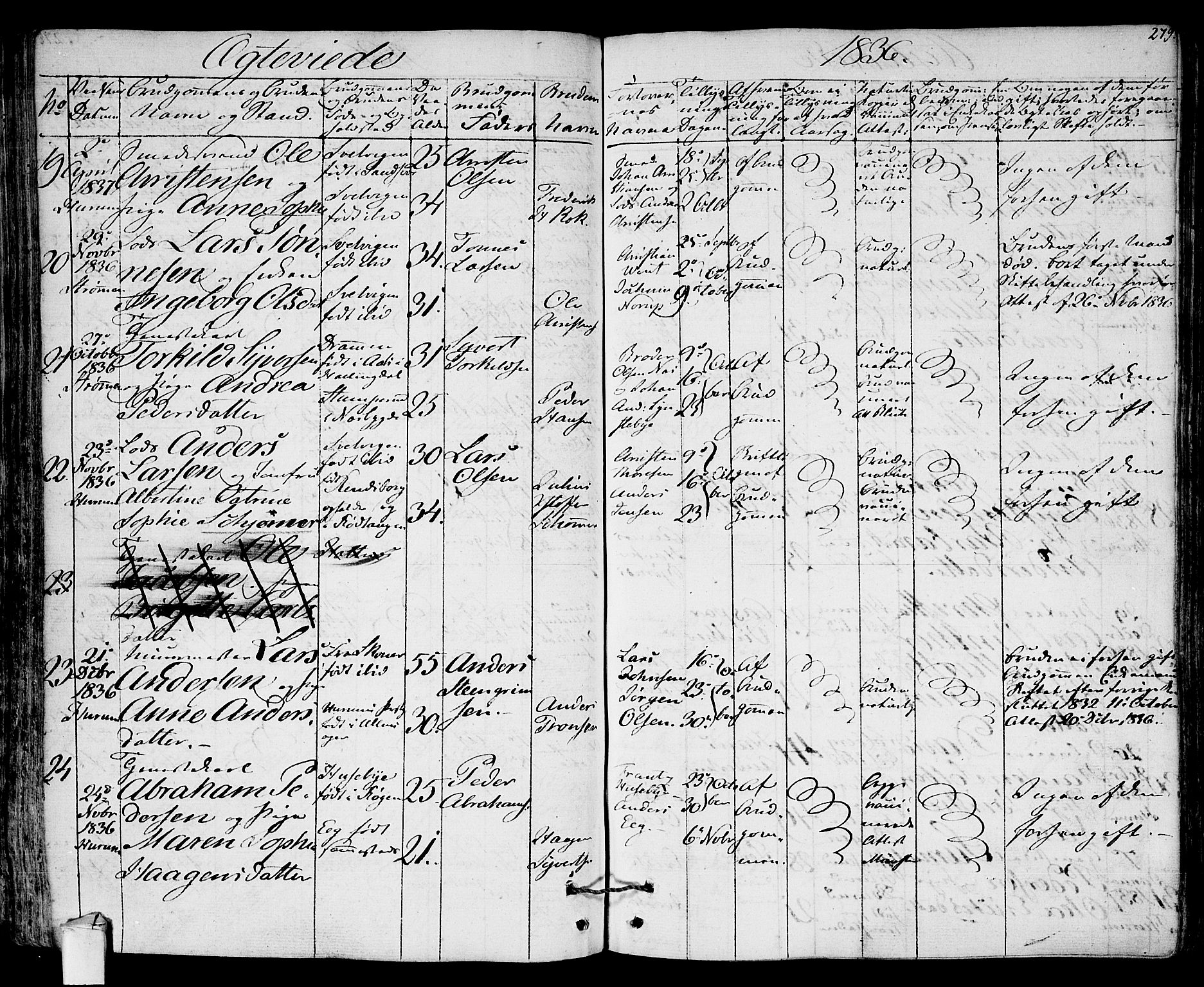 Hurum kirkebøker, AV/SAKO-A-229/F/Fa/L0010: Parish register (official) no. 10, 1827-1846, p. 279