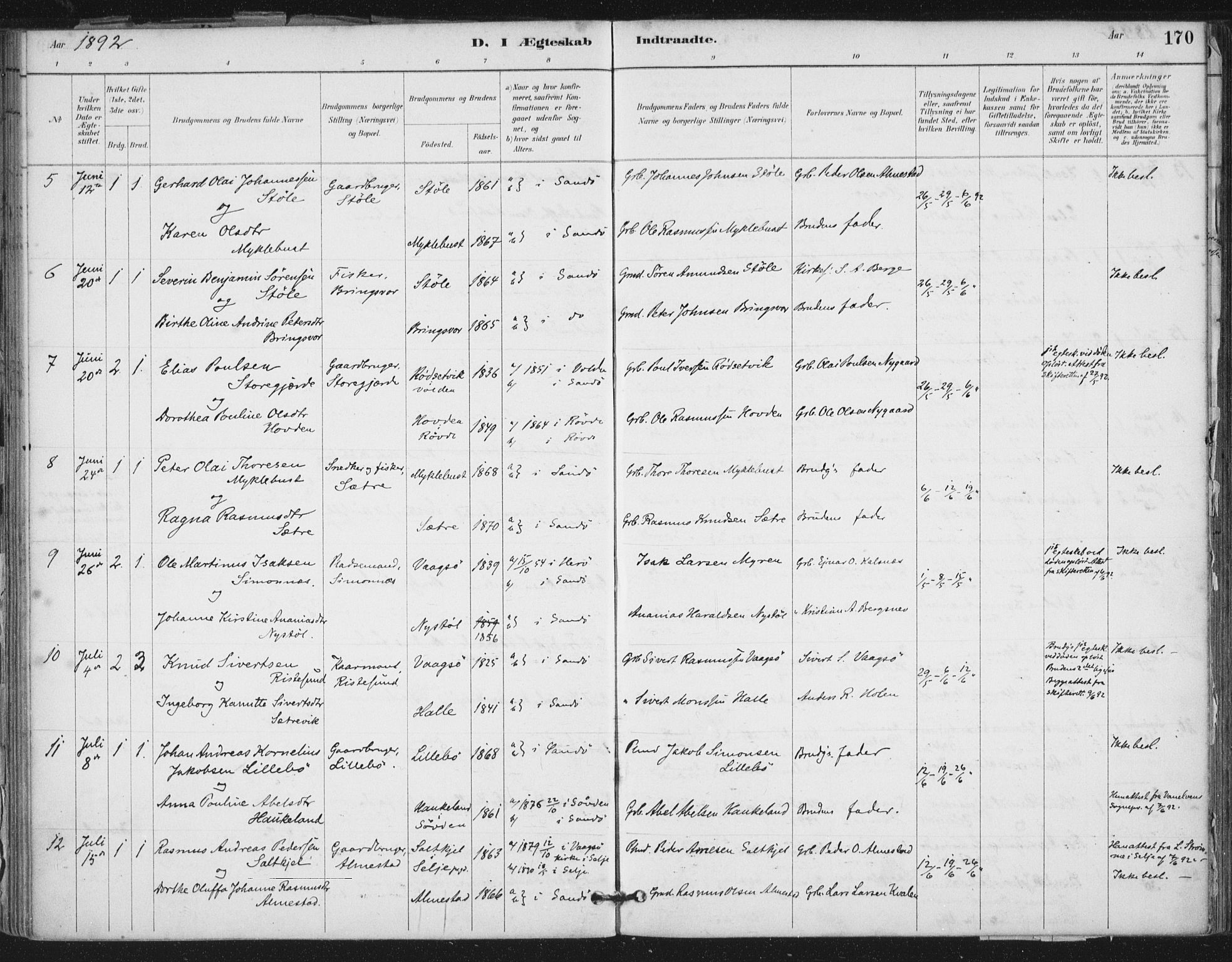 Ministerialprotokoller, klokkerbøker og fødselsregistre - Møre og Romsdal, SAT/A-1454/503/L0037: Parish register (official) no. 503A05, 1884-1900, p. 170