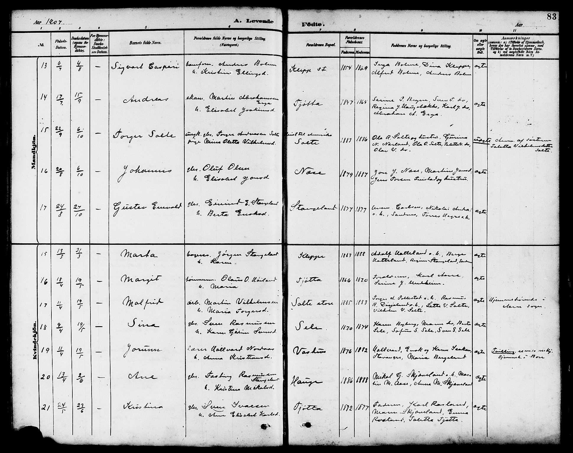 Klepp sokneprestkontor, SAST/A-101803/001/3/30BB/L0004: Parish register (copy) no. B 4, 1889-1914, p. 83