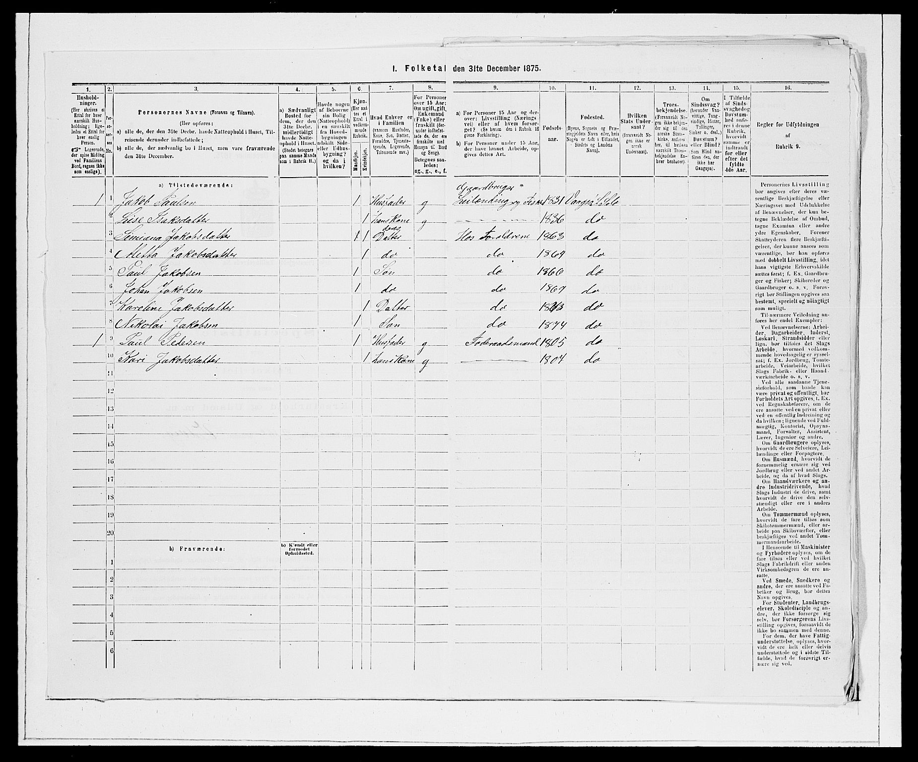 SAB, 1875 Census for 1441P Selje, 1875, p. 467