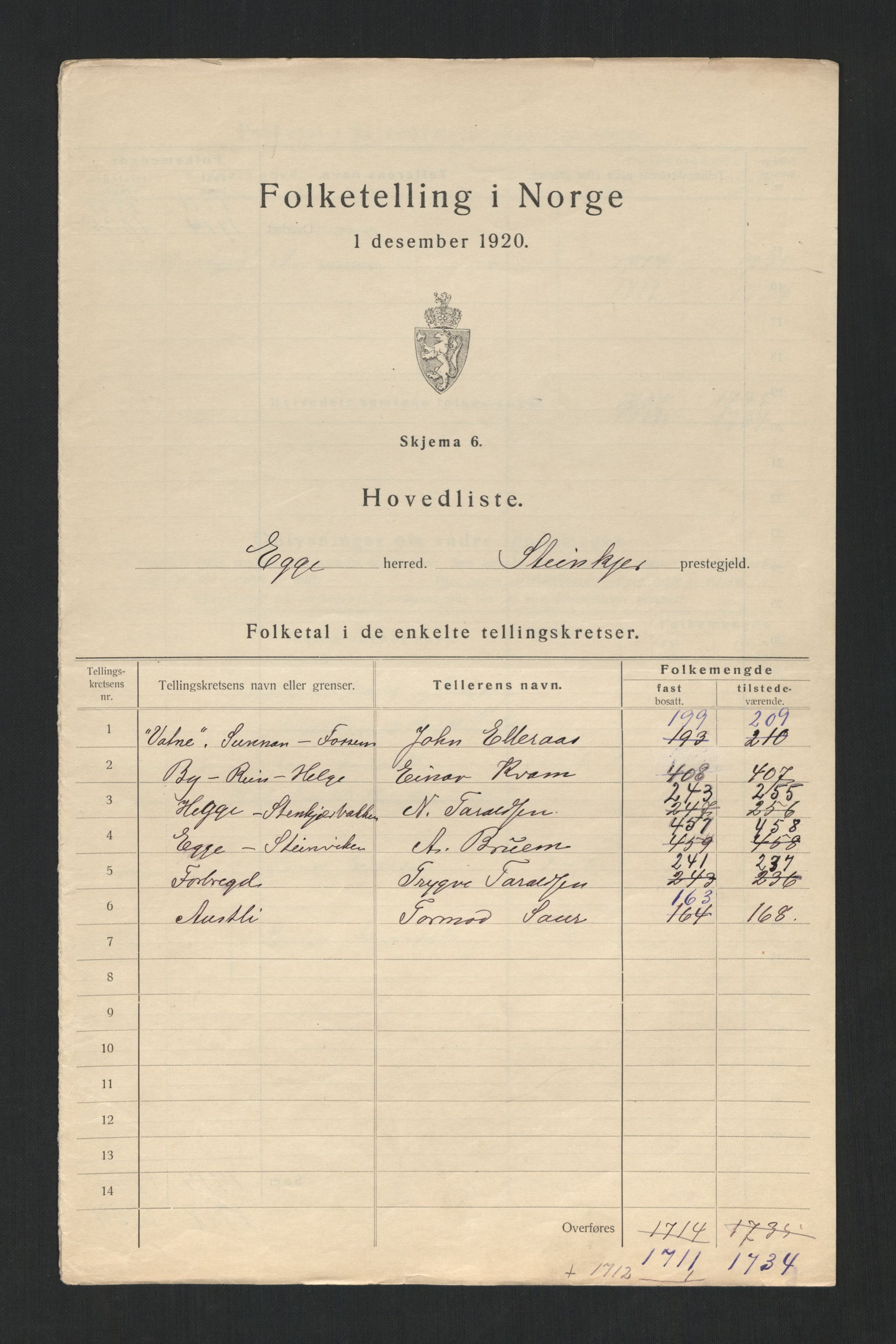 SAT, 1920 census for Egge, 1920, p. 11