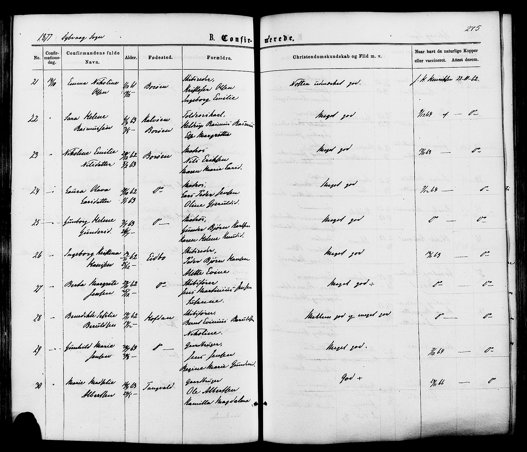 Dypvåg sokneprestkontor, AV/SAK-1111-0007/F/Fa/Faa/L0007: Parish register (official) no. A 7/ 1, 1872-1884, p. 275