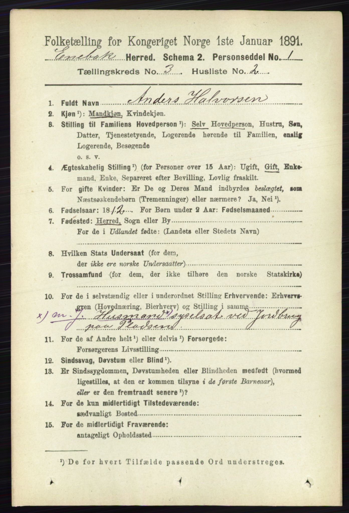 RA, 1891 census for 0229 Enebakk, 1891, p. 1131