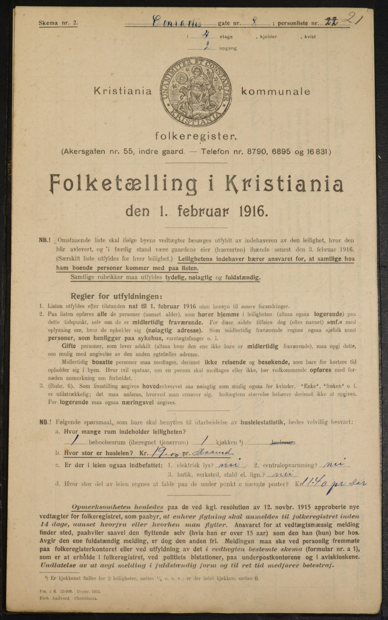 OBA, Municipal Census 1916 for Kristiania, 1916, p. 13652