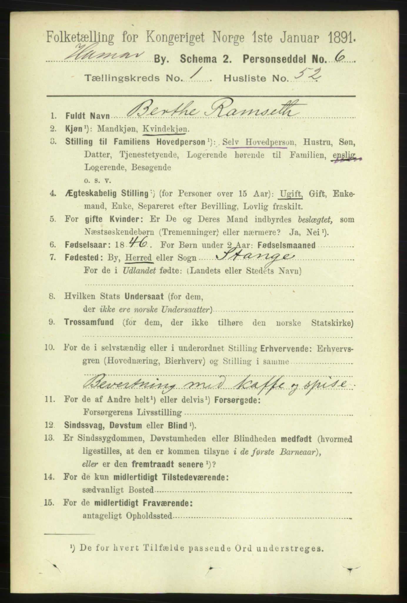 RA, 1891 census for 0401 Hamar, 1891, p. 912