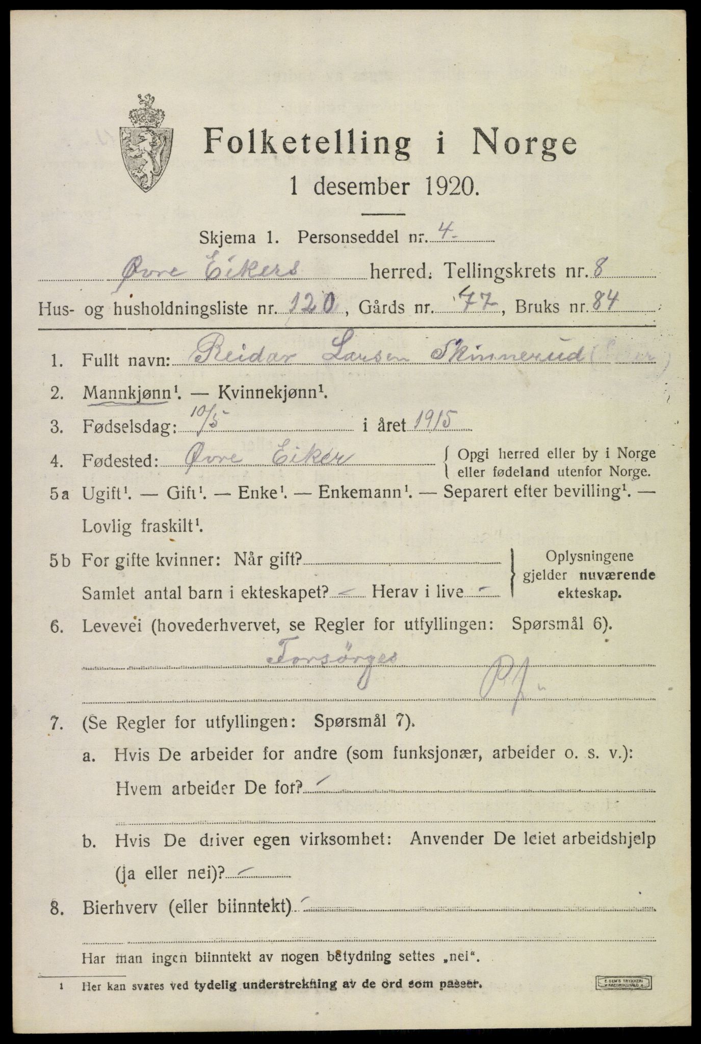 SAKO, 1920 census for Øvre Eiker, 1920, p. 15334