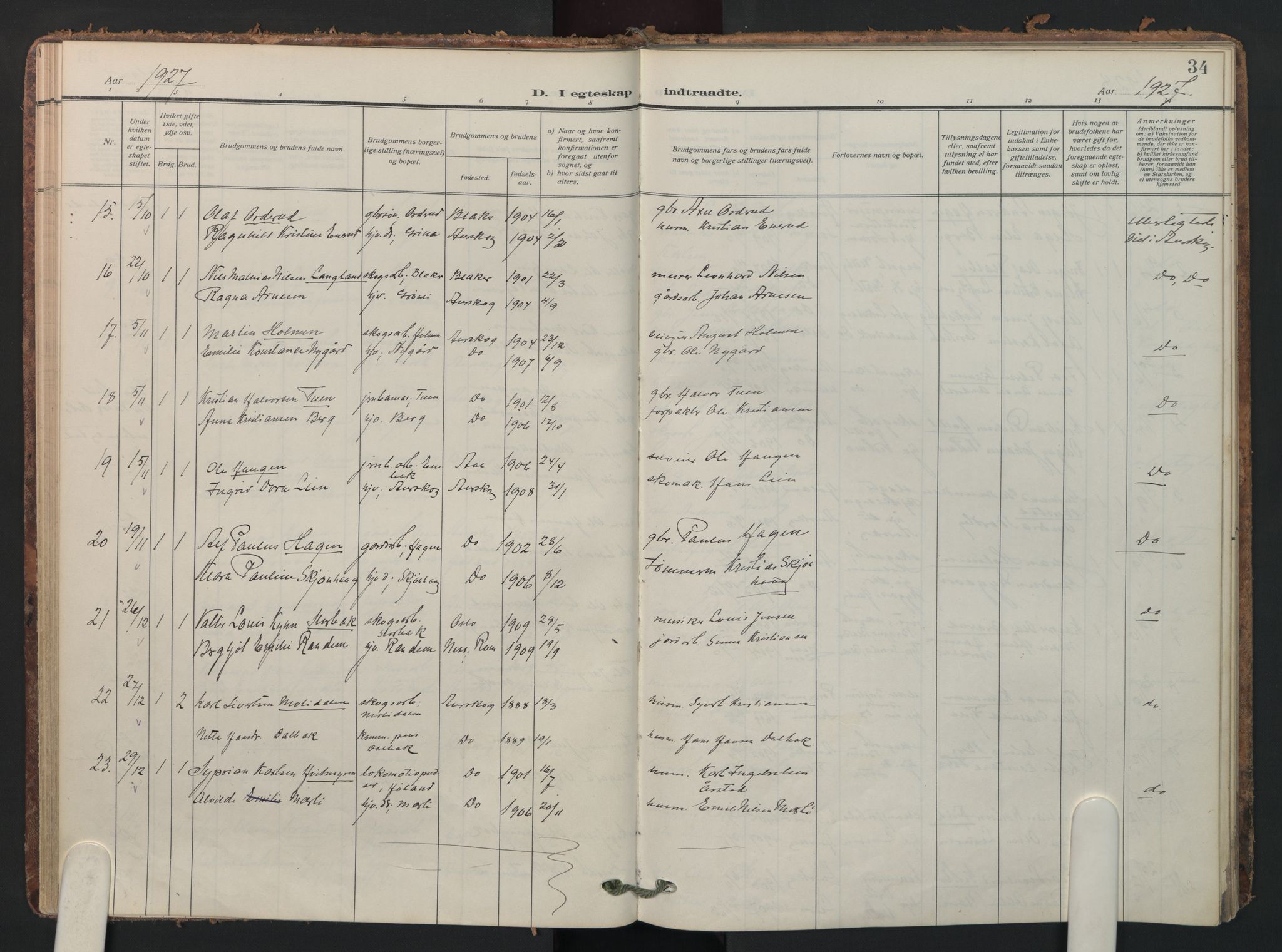 Aurskog prestekontor Kirkebøker, AV/SAO-A-10304a/F/Fa/L0016: Parish register (official) no. I 16, 1910-1934, p. 34