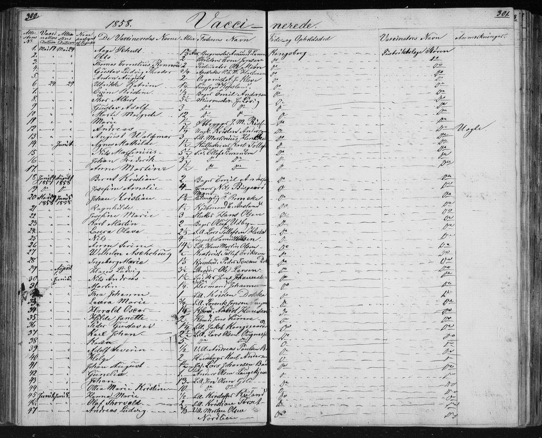 Kongsberg kirkebøker, SAKO/A-22/F/Fa/L0009: Parish register (official) no. I 9, 1839-1858, p. 300-301