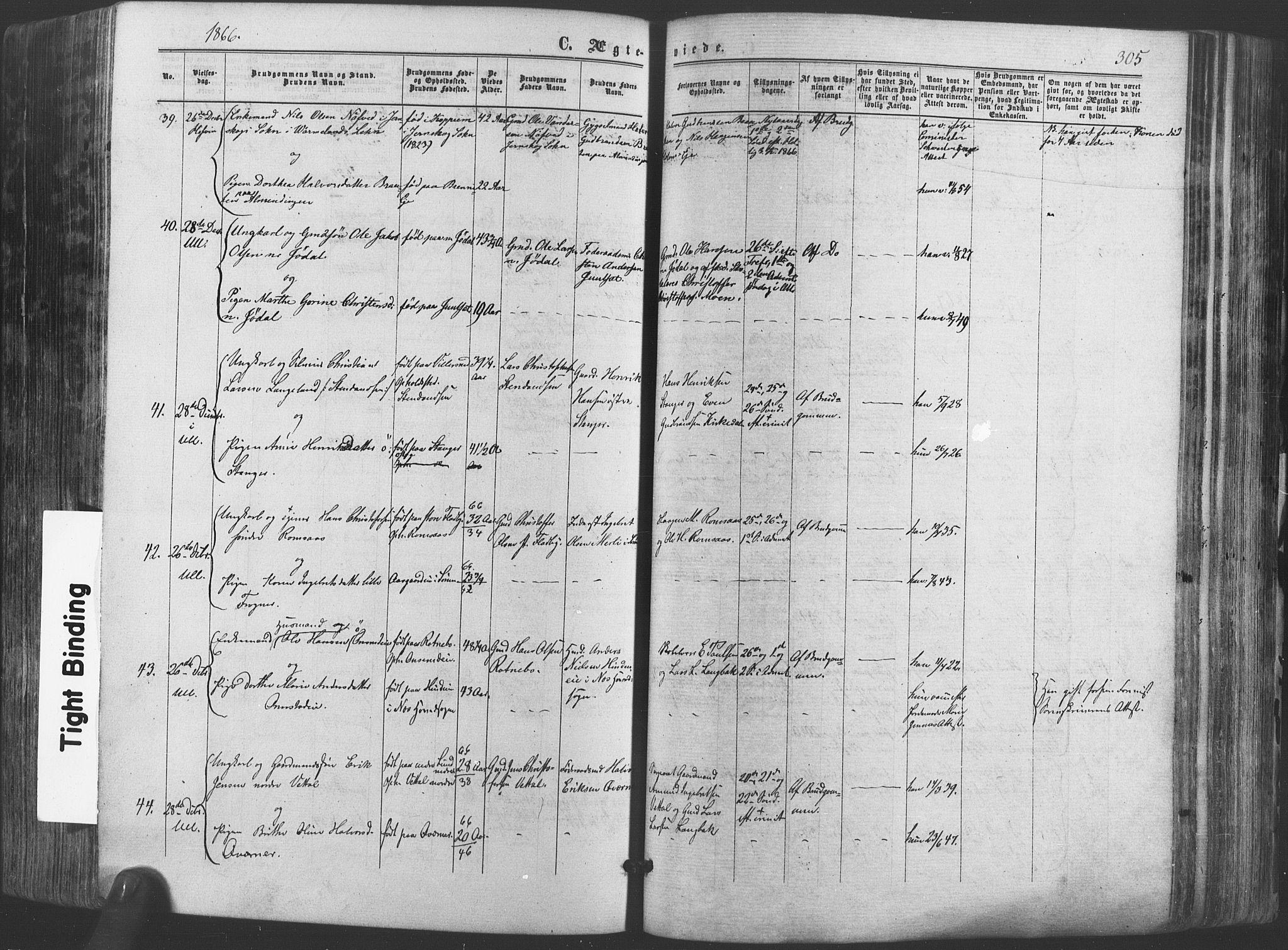 Ullensaker prestekontor Kirkebøker, AV/SAO-A-10236a/F/Fa/L0016: Parish register (official) no. I 16, 1863-1875, p. 305