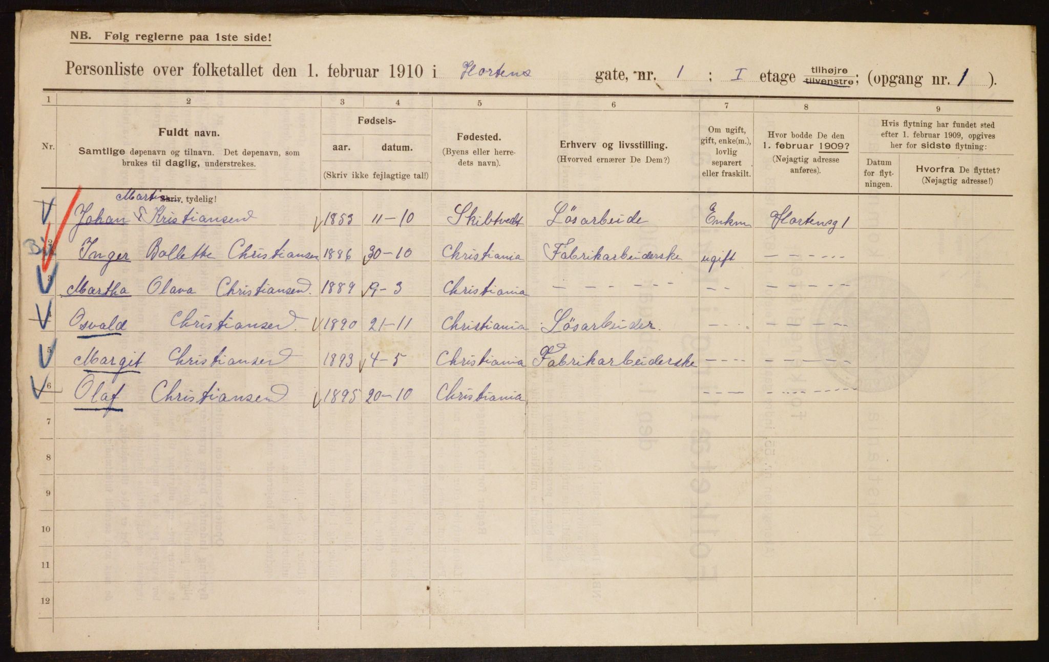 OBA, Municipal Census 1910 for Kristiania, 1910, p. 40596