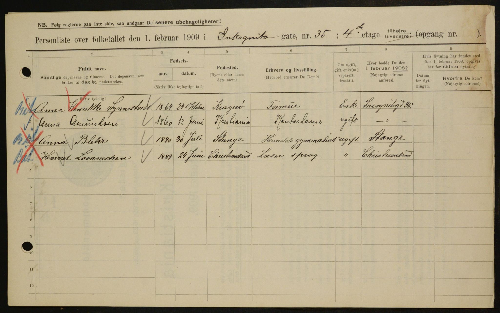 OBA, Municipal Census 1909 for Kristiania, 1909, p. 40511