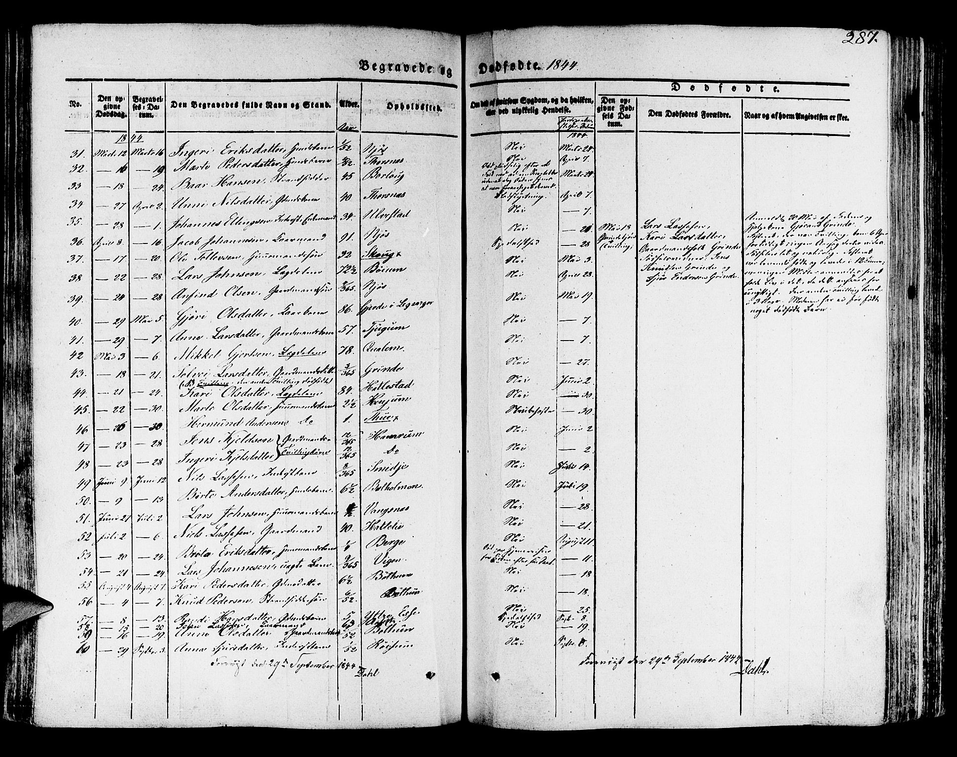 Leikanger sokneprestembete, AV/SAB-A-81001/H/Haa/Haaa/L0007: Parish register (official) no. A 7, 1838-1851, p. 287