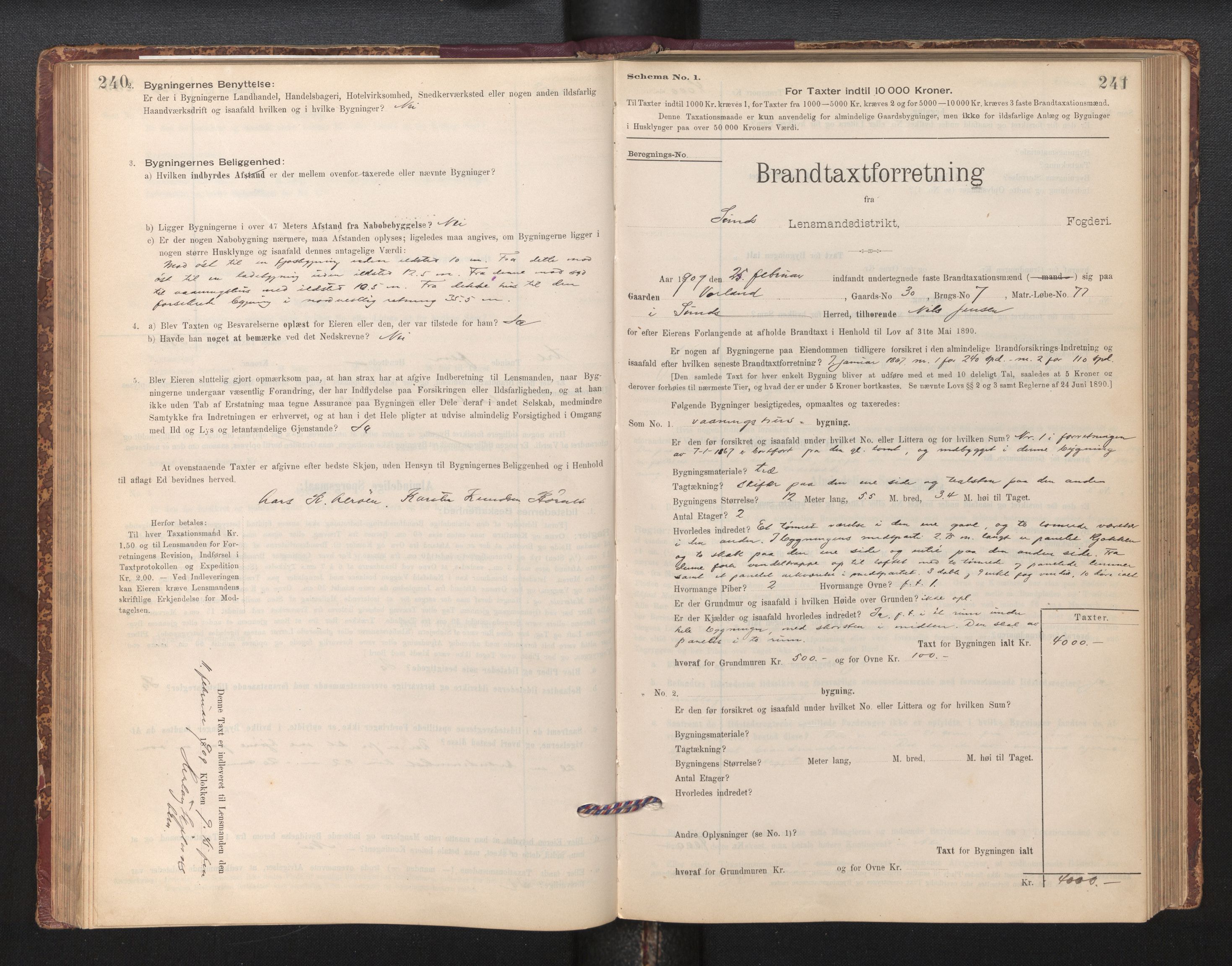 Lensmannen i Sund og Austevoll, SAB/A-35201/0012/L0003: Branntakstprotokoll, skjematakst, 1894-1917, p. 240-241