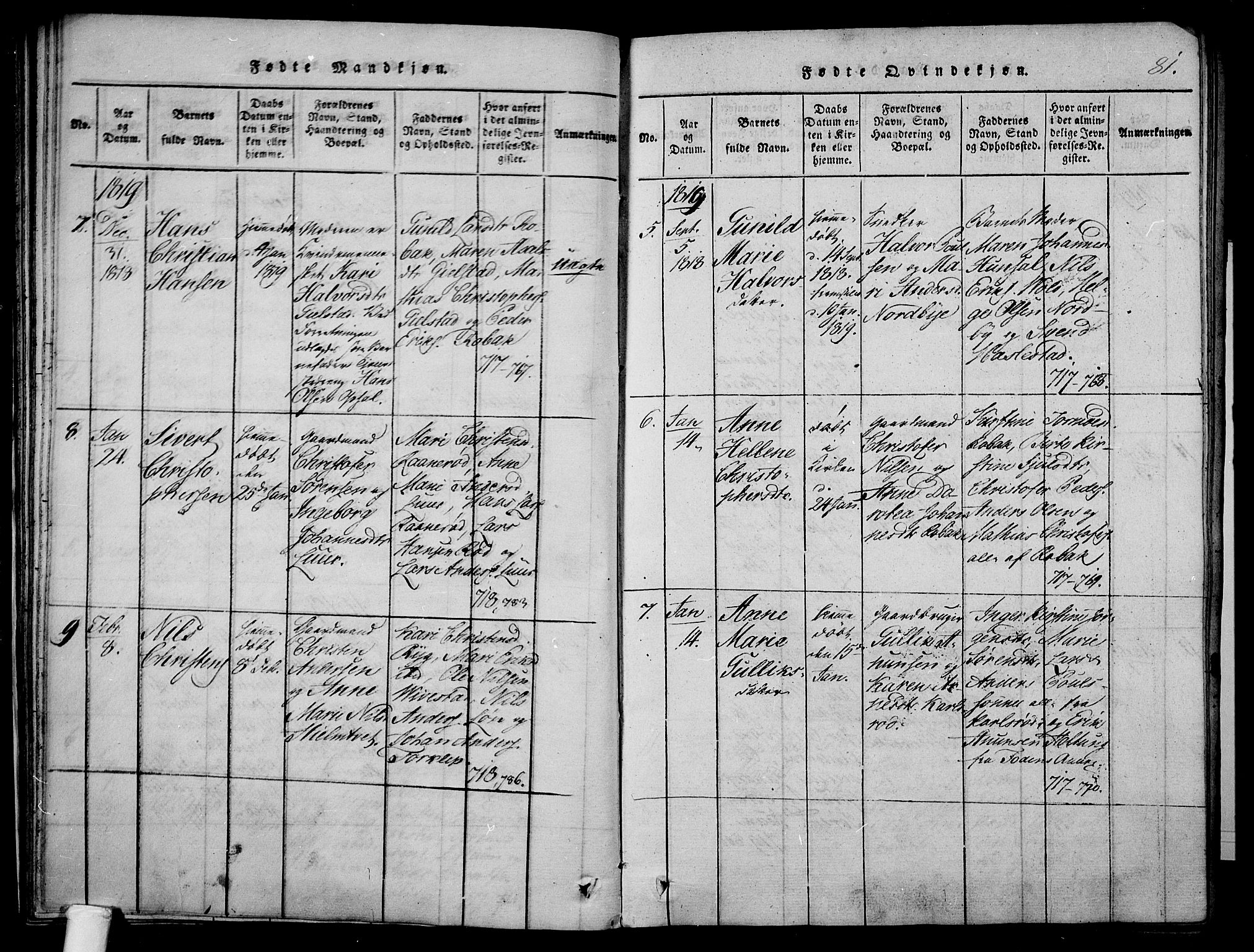 Våle kirkebøker, AV/SAKO-A-334/F/Fa/L0007: Parish register (official) no. I 7, 1814-1824, p. 80-81